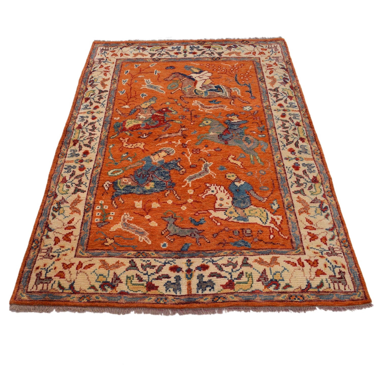 Pictorial Rug Handmade Orange Design
