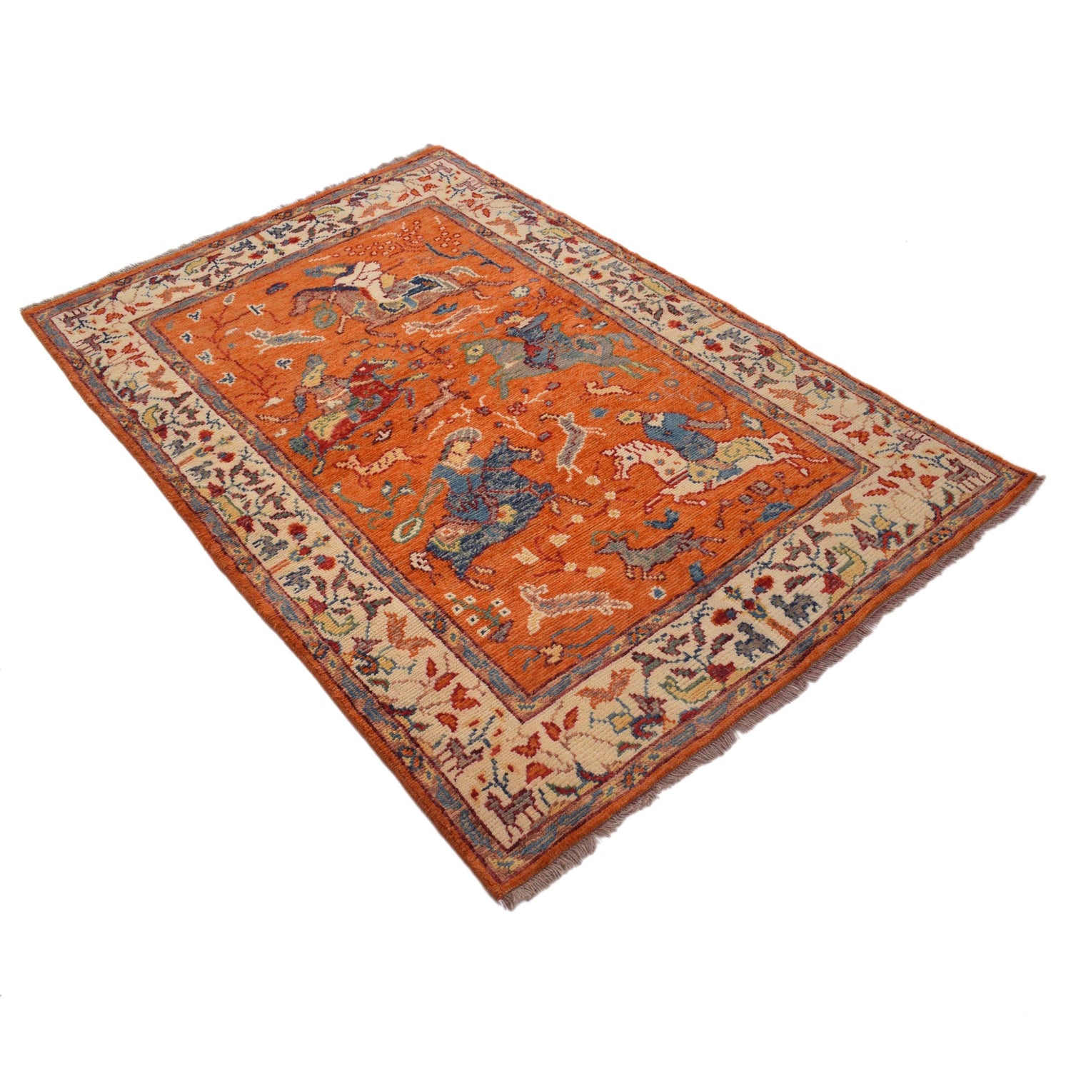Pictorial Rug Handmade Orange Design