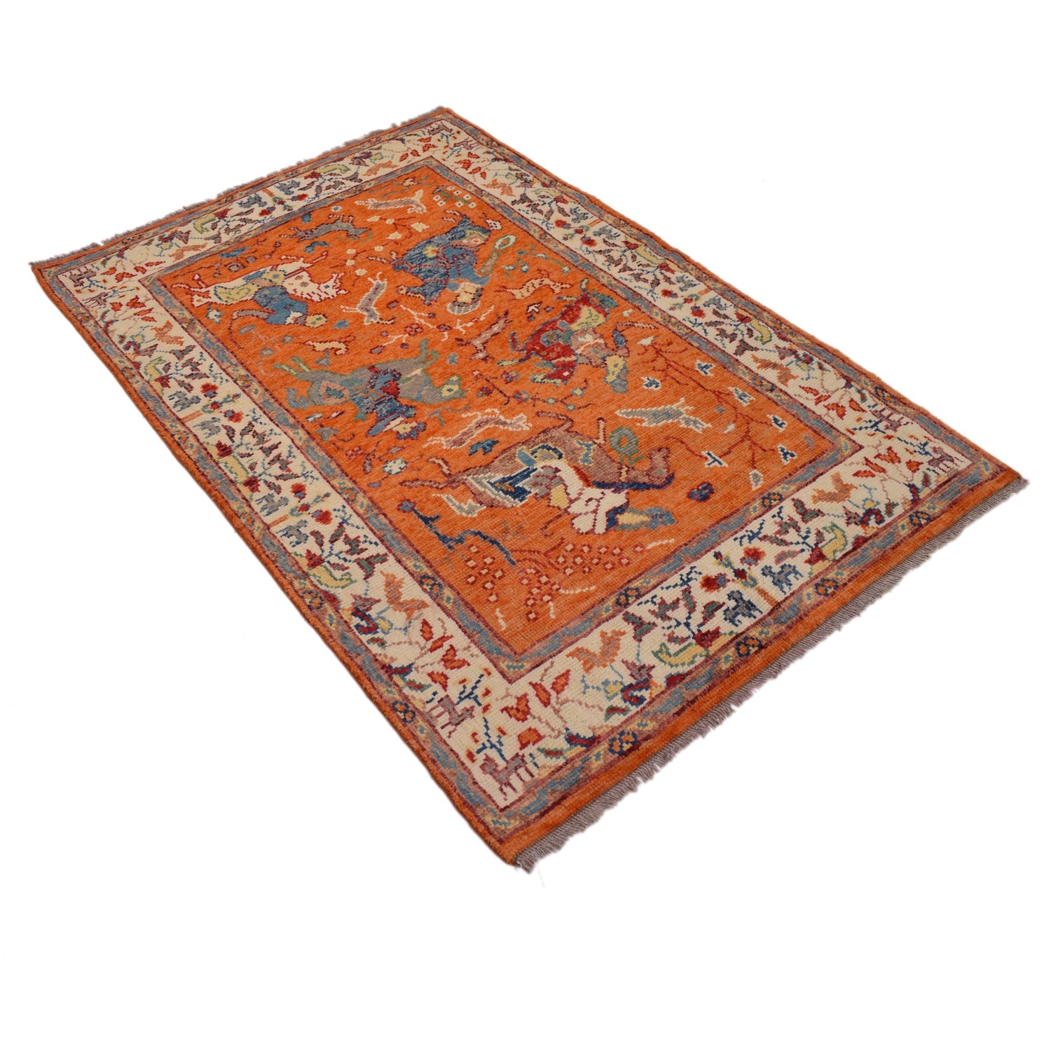 Pictorial Rug Handmade Orange Design