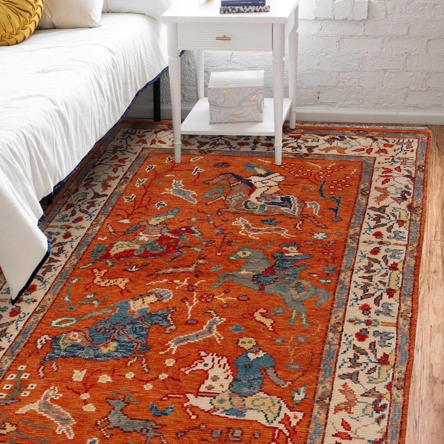 Pictorial Rug Handmade Orange Design