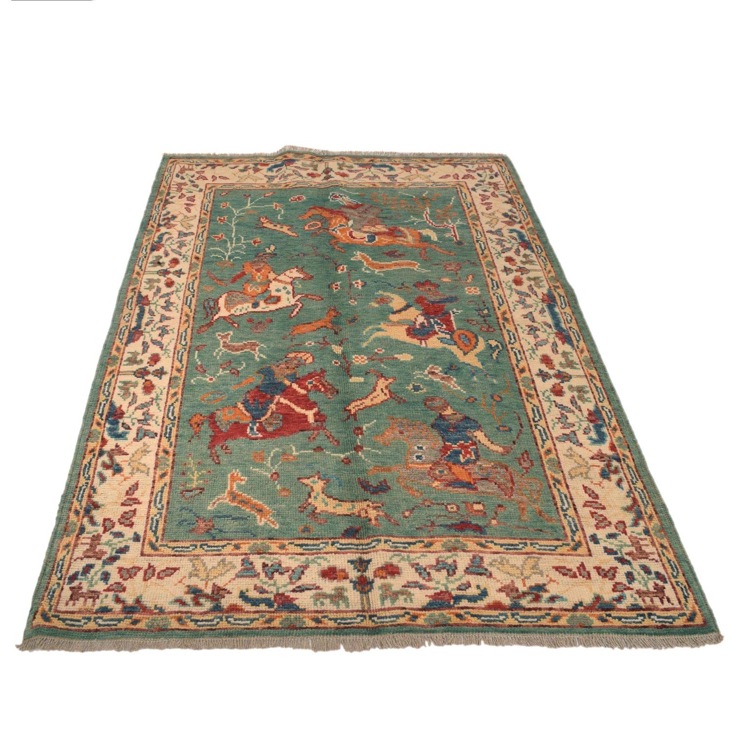 Pictorial Rug Handmade Green Design