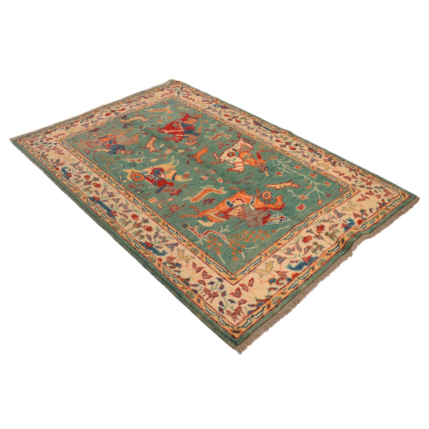 Pictorial Rug Handmade Green Design