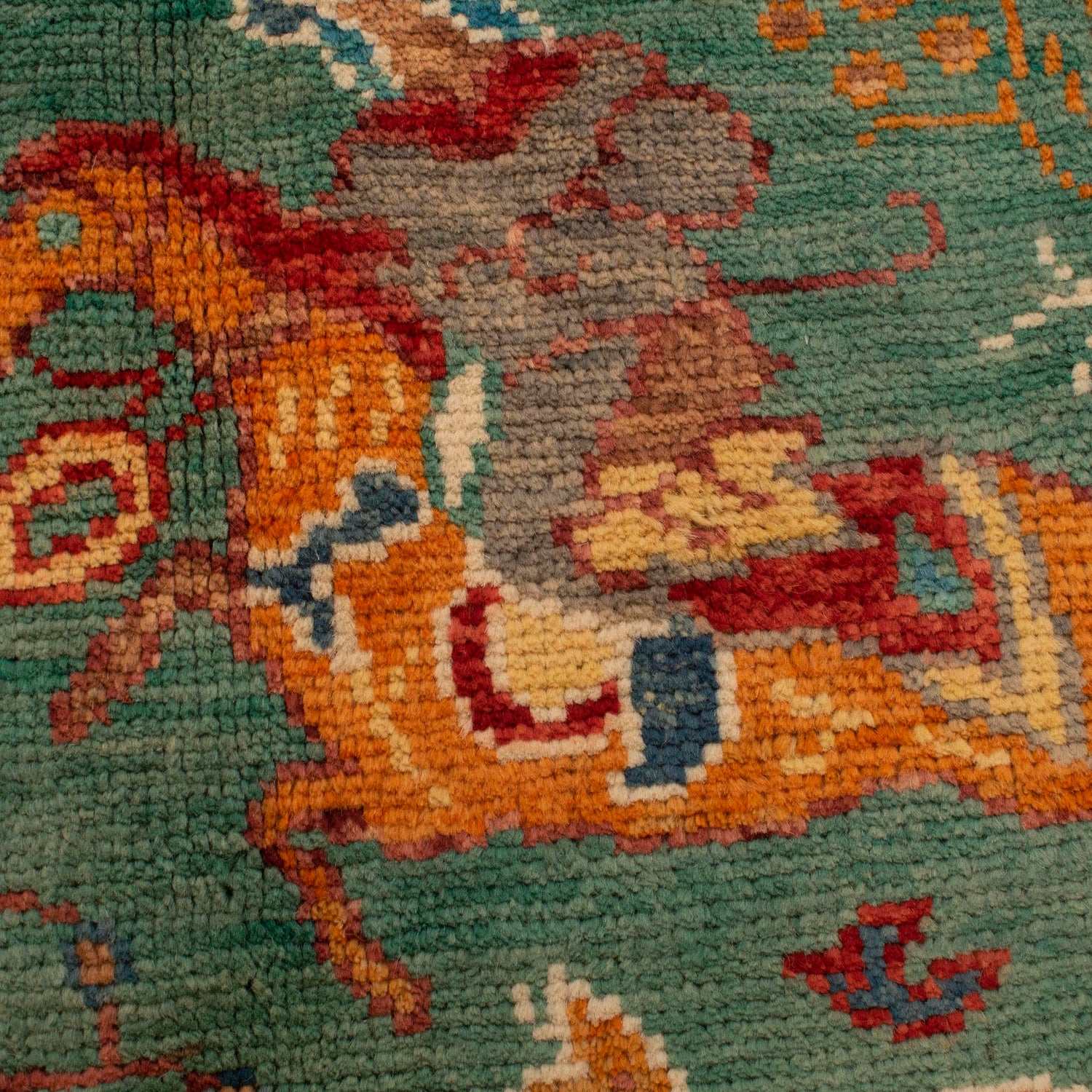 Pictorial Rug Handmade Green Design