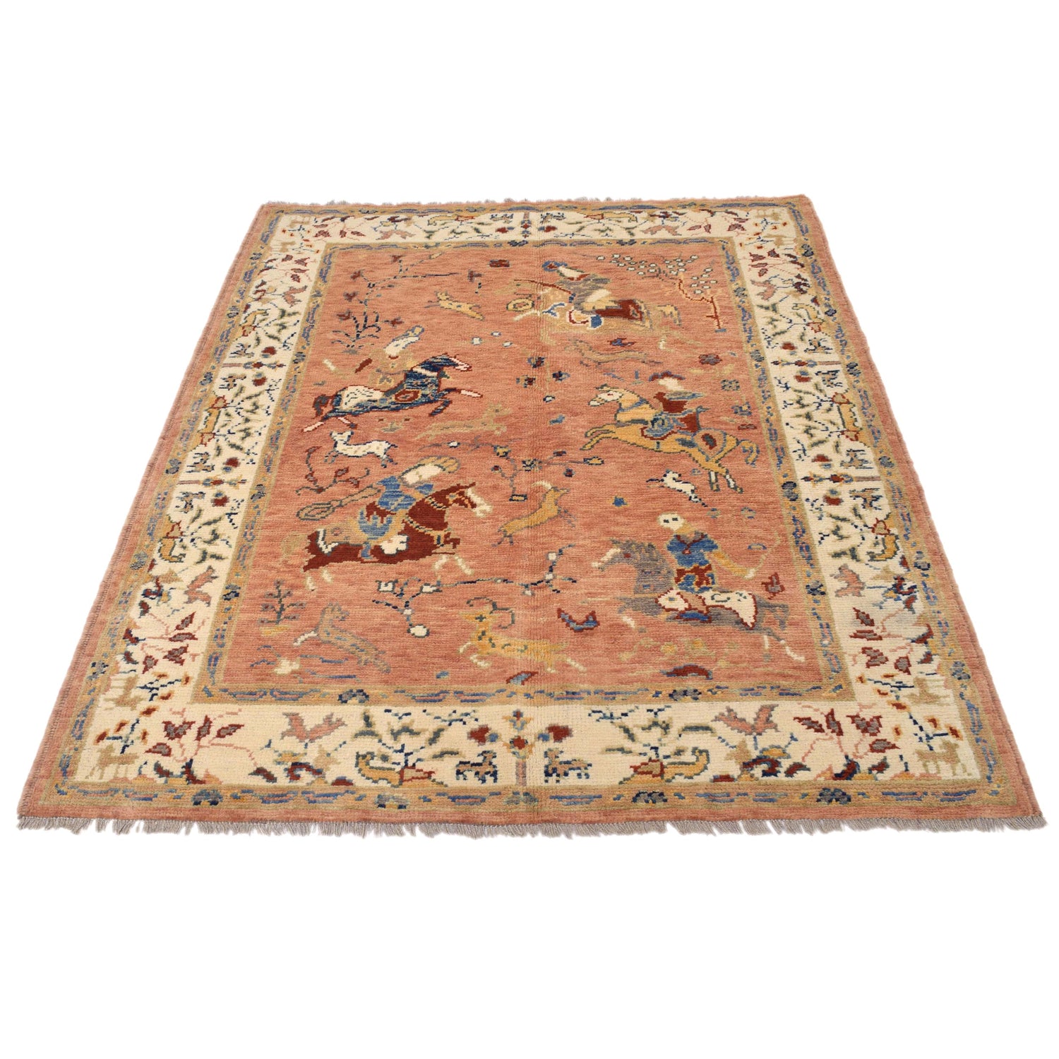 Pictorial Rug Handmade Beige Design