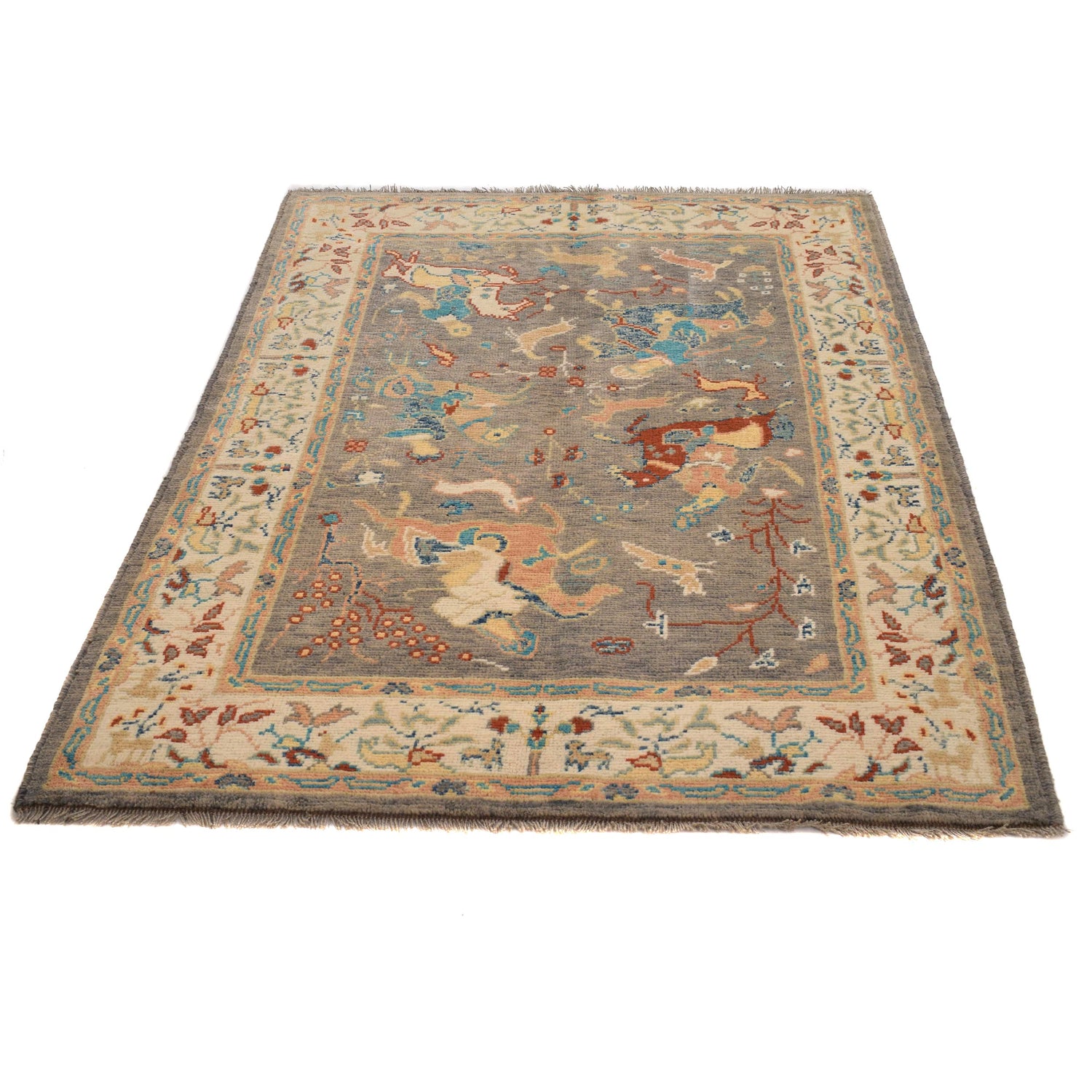 Pictorial Rug Handmade Gray Design