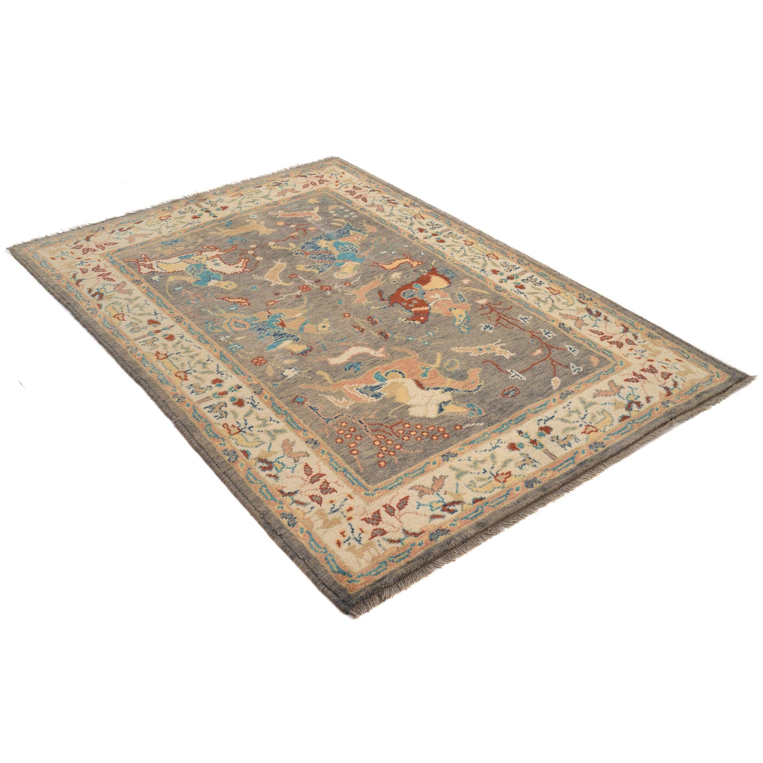 Pictorial Rug Handmade Gray Design