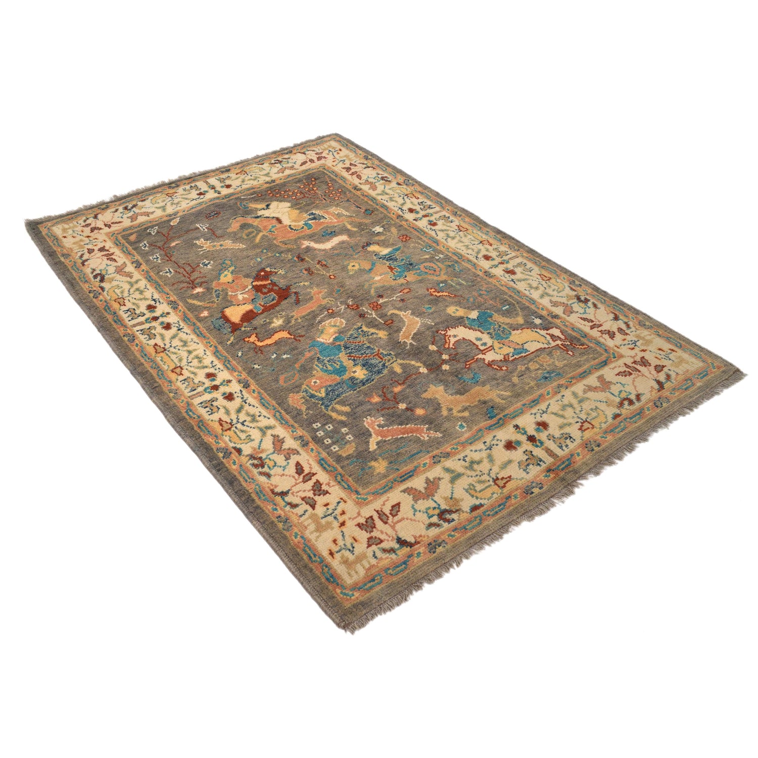 Pictorial Rug Handmade Gray Design