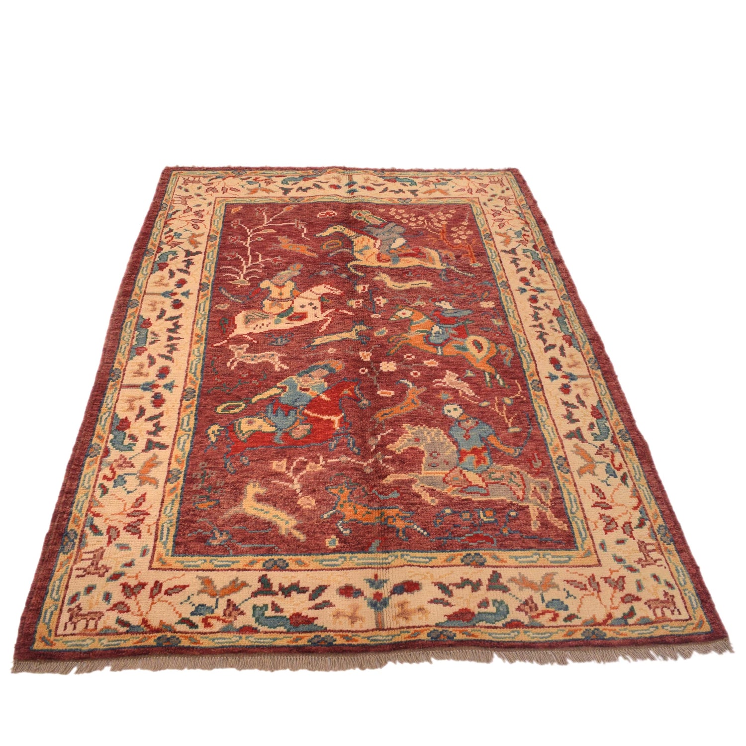 Pictorial Rug Handmade Red Design