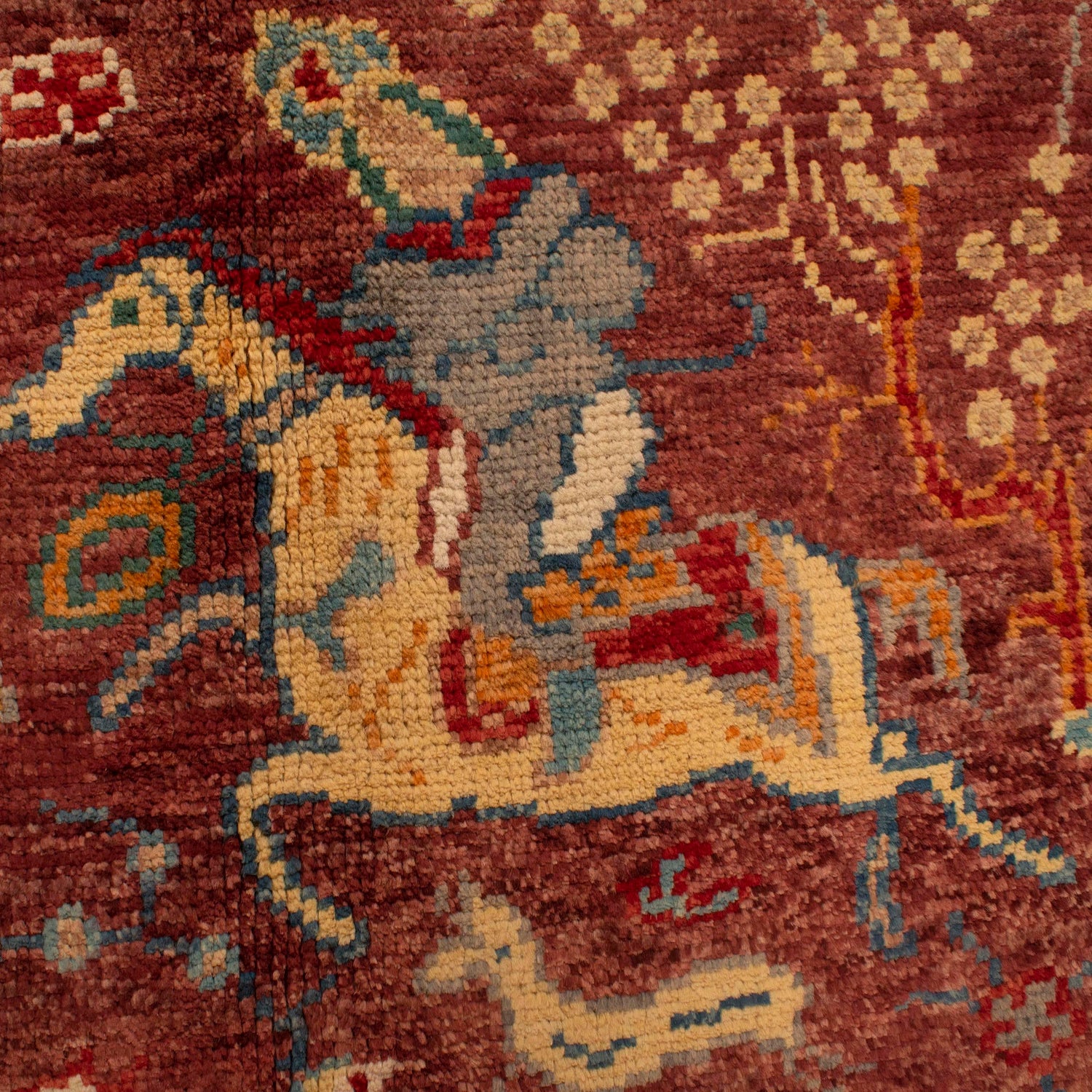 Pictorial Rug Handmade Red Design