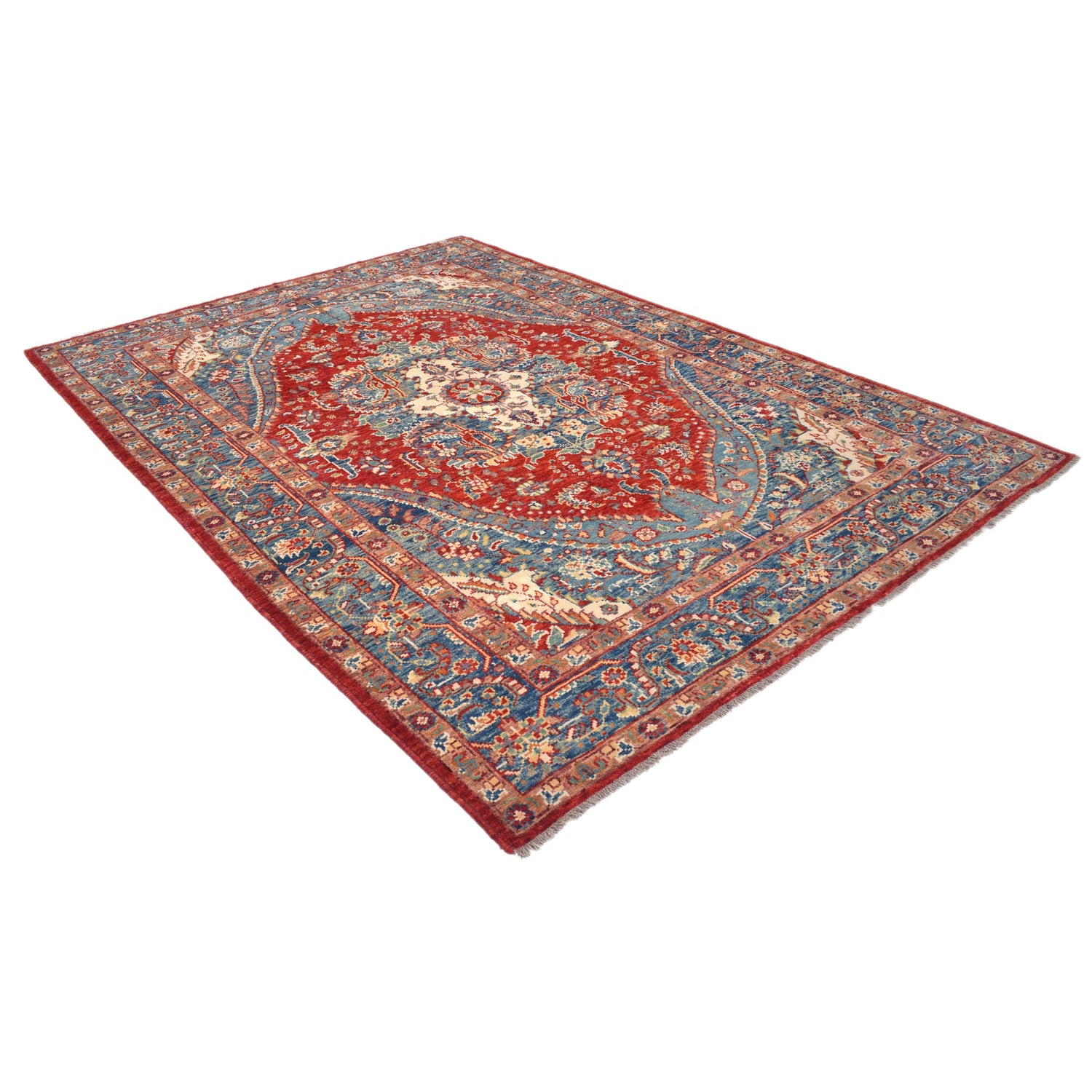 Heriz Area Rug Handmade Multi Medallion 7x10 ft