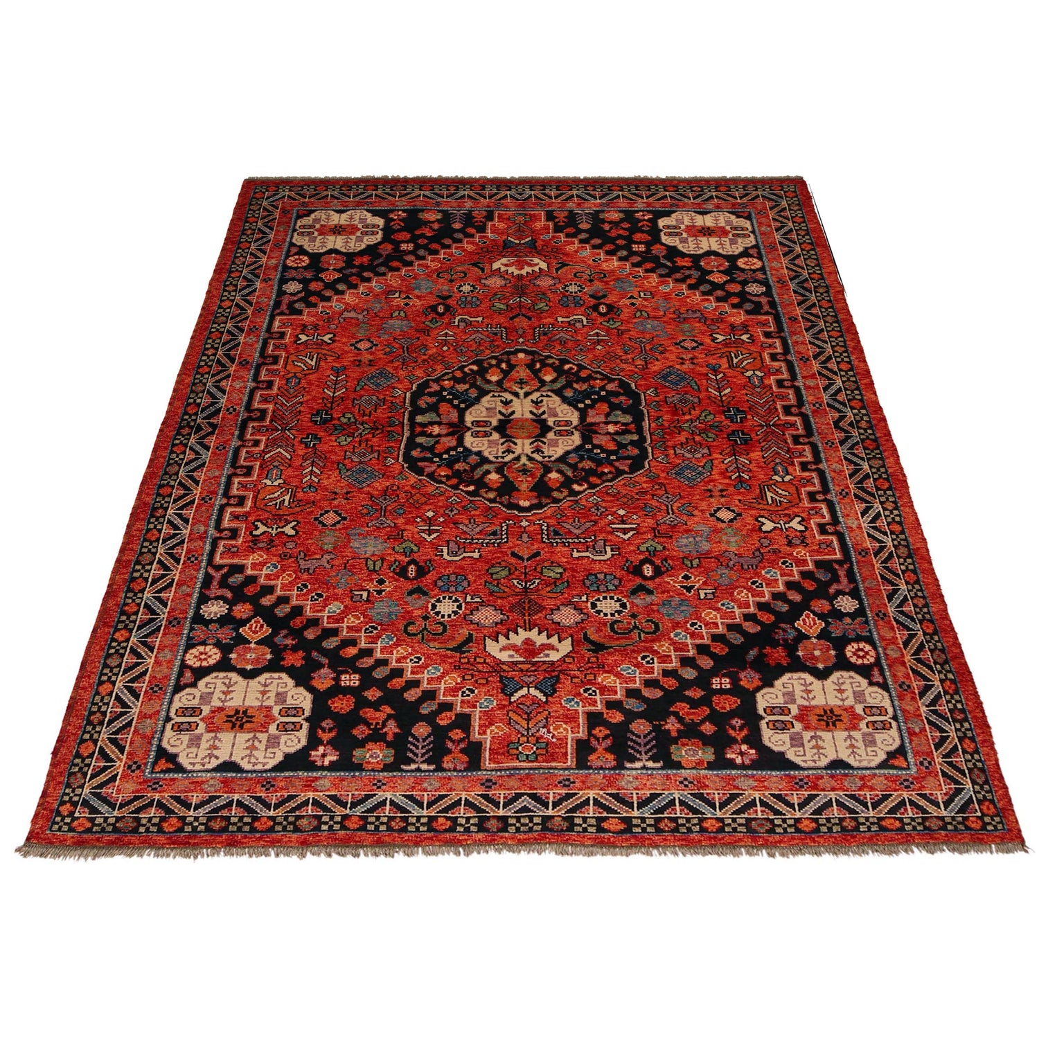 Shirazi Area Rug Handmade Red Medallion 7x10 ft
