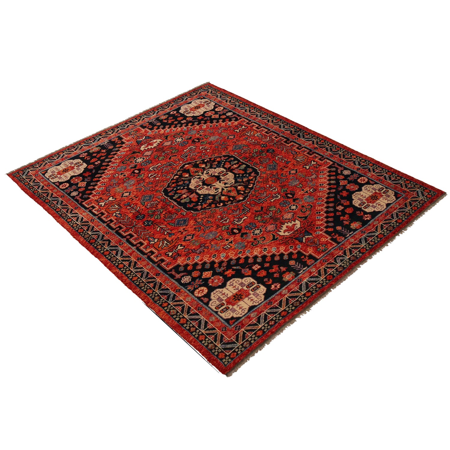 Shirazi Area Rug Handmade Red Medallion 7x10 ft