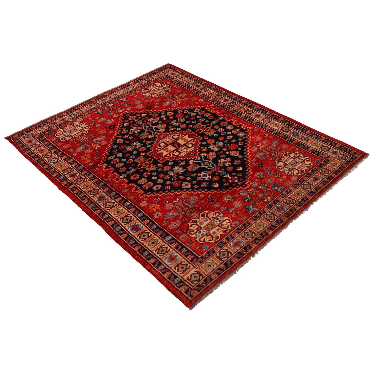 Shirazi Area Rug Handmade Red Medallion 7x10 ft