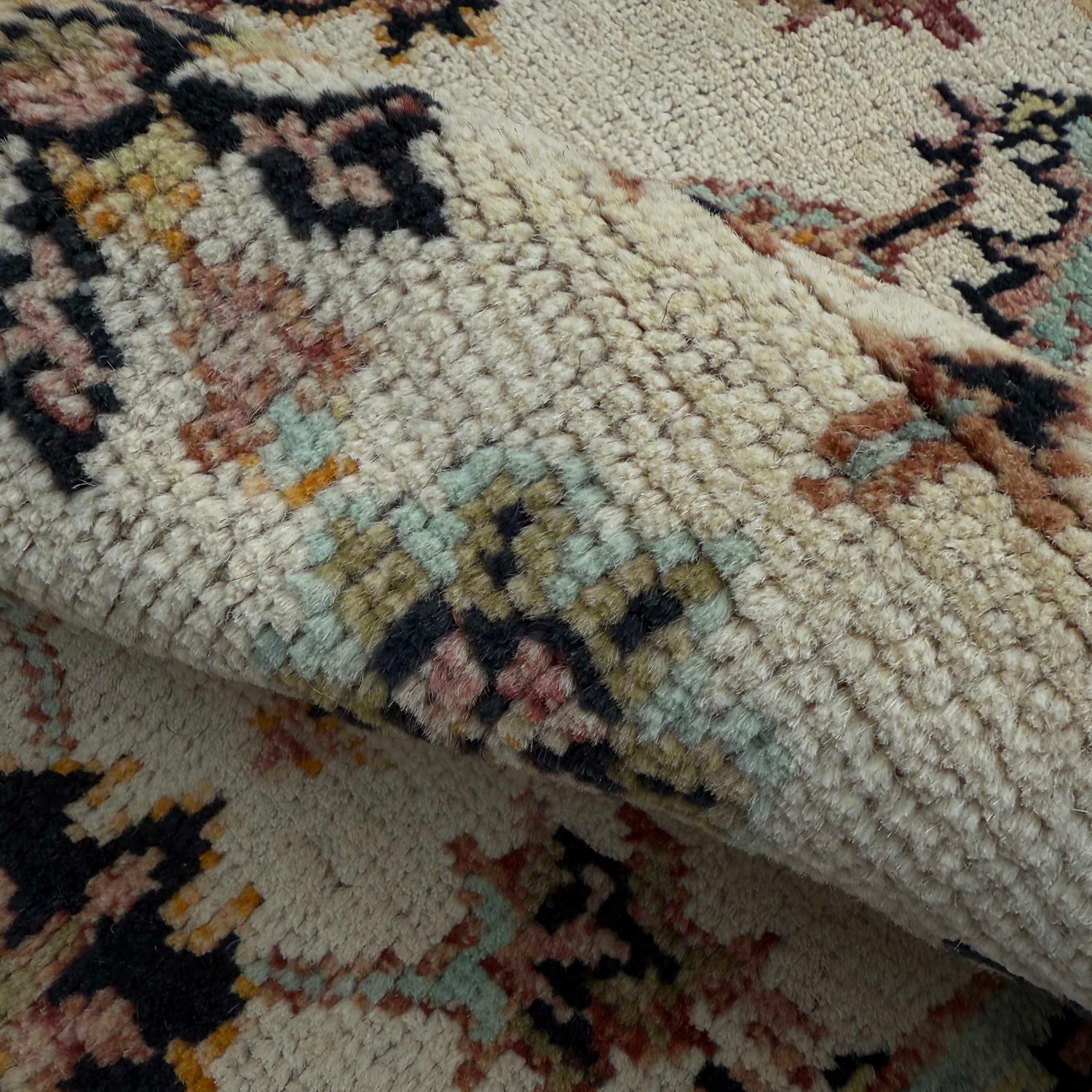 Oushak Area Rug Handmade Beige Floral 4x6 ft