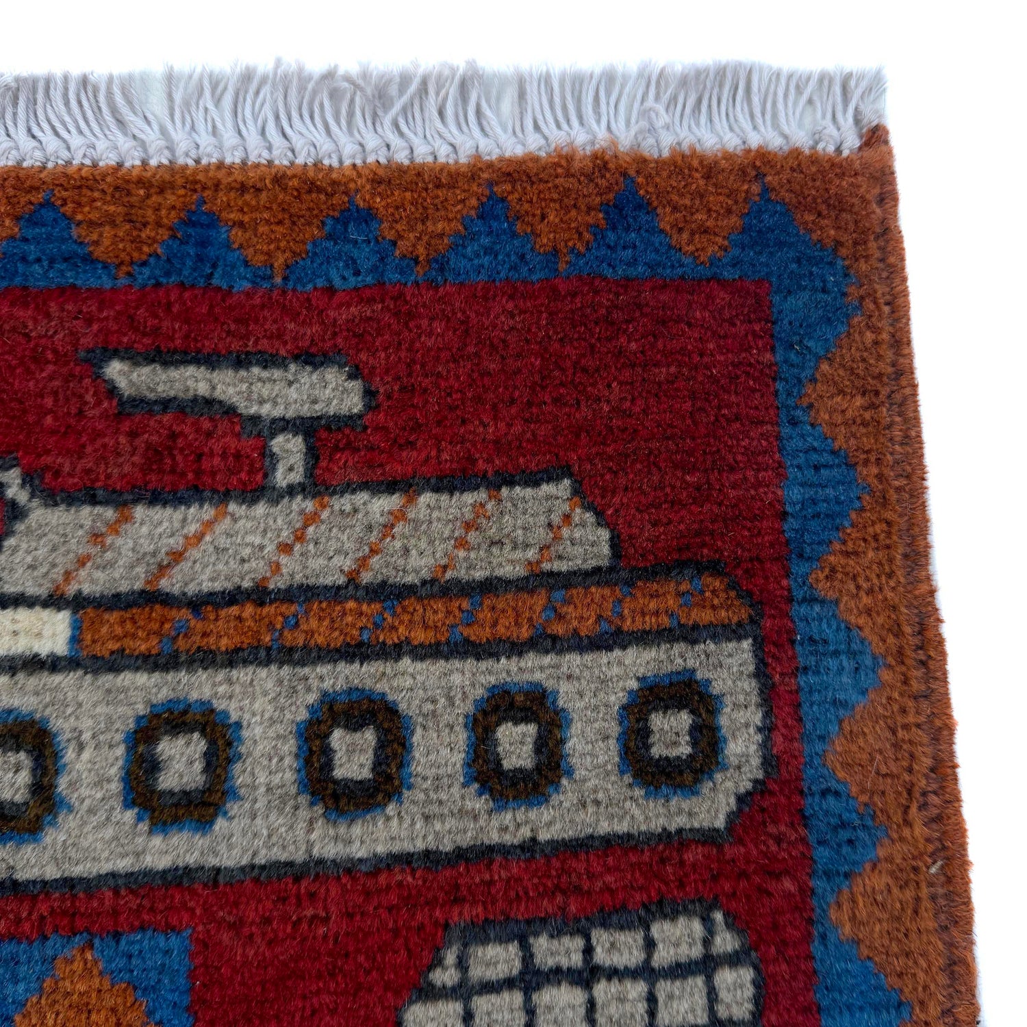 War Area Rug Handmade Beige Tank + Helicopter +Riffle 4x6 ft
