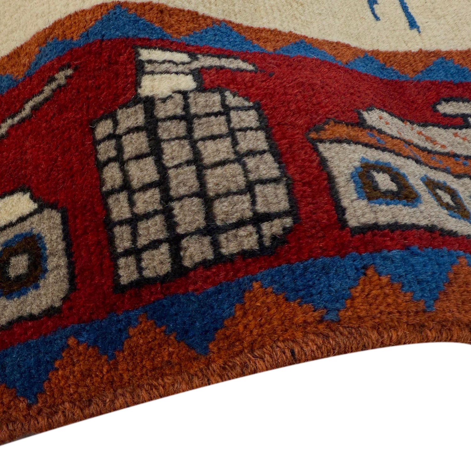 War Area Rug Handmade Beige Tank + Helicopter +Riffle 4x6 ft