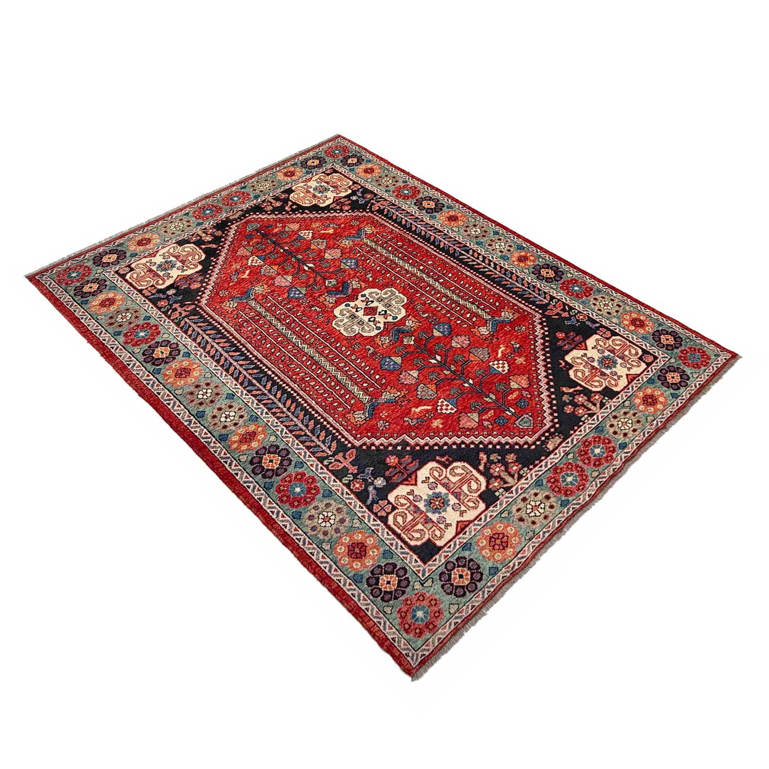 Shirazi Area Rug Handmade Red Medallion 7x10 ft