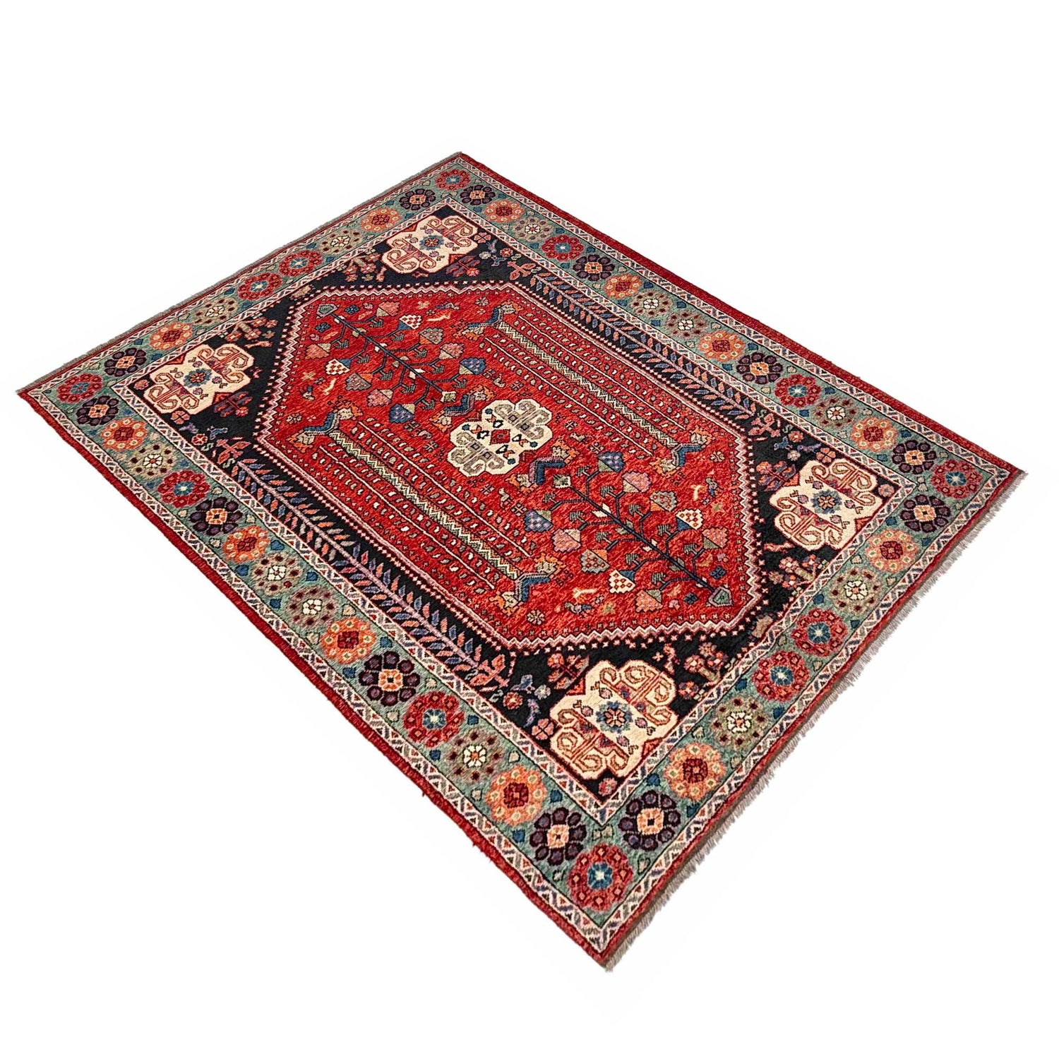 Shirazi Area Rug Handmade Red Medallion 7x10 ft