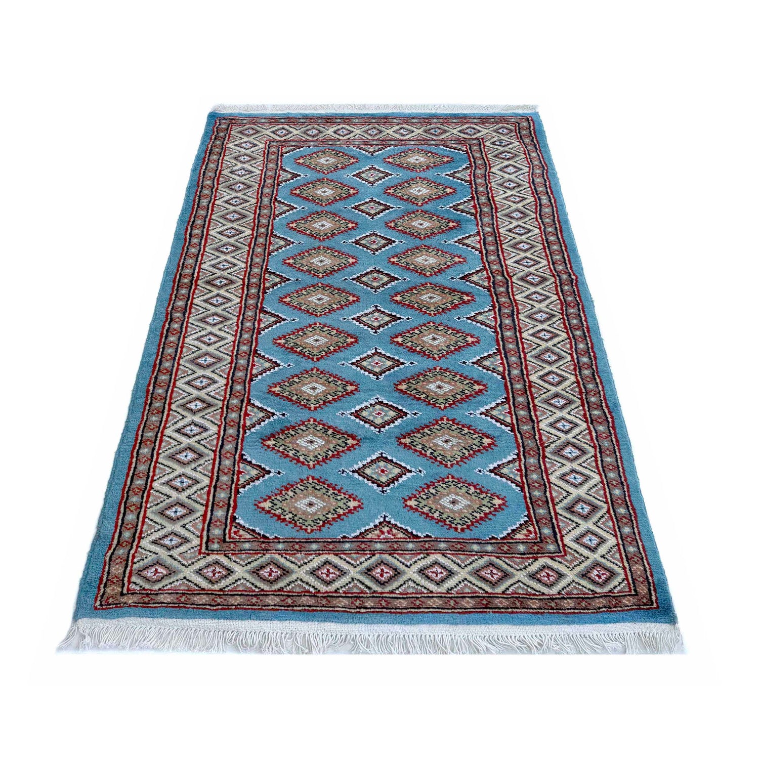 Jaldar Area Rug Handmade Blue Floral 3x5 ft