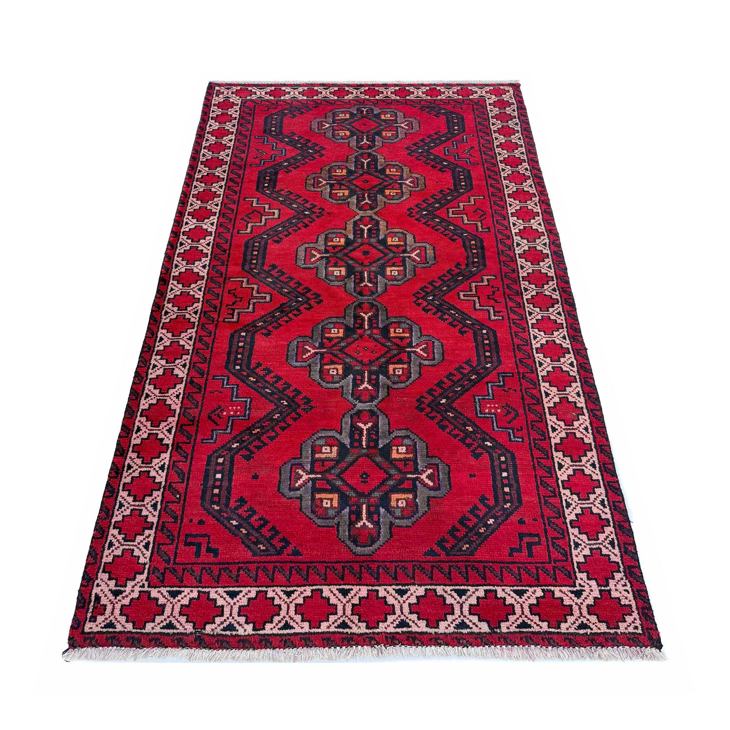 Baluchi Rug Handmade Red Floral 4x6 ft
