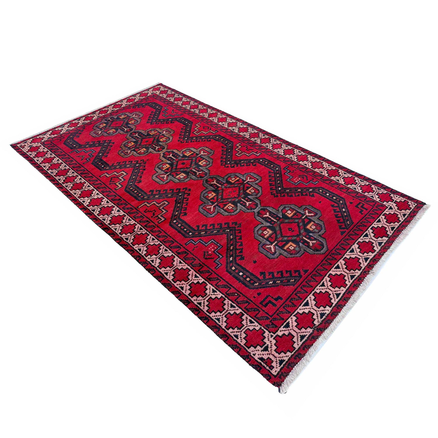 Baluchi Rug Handmade Red Floral 4x6 ft