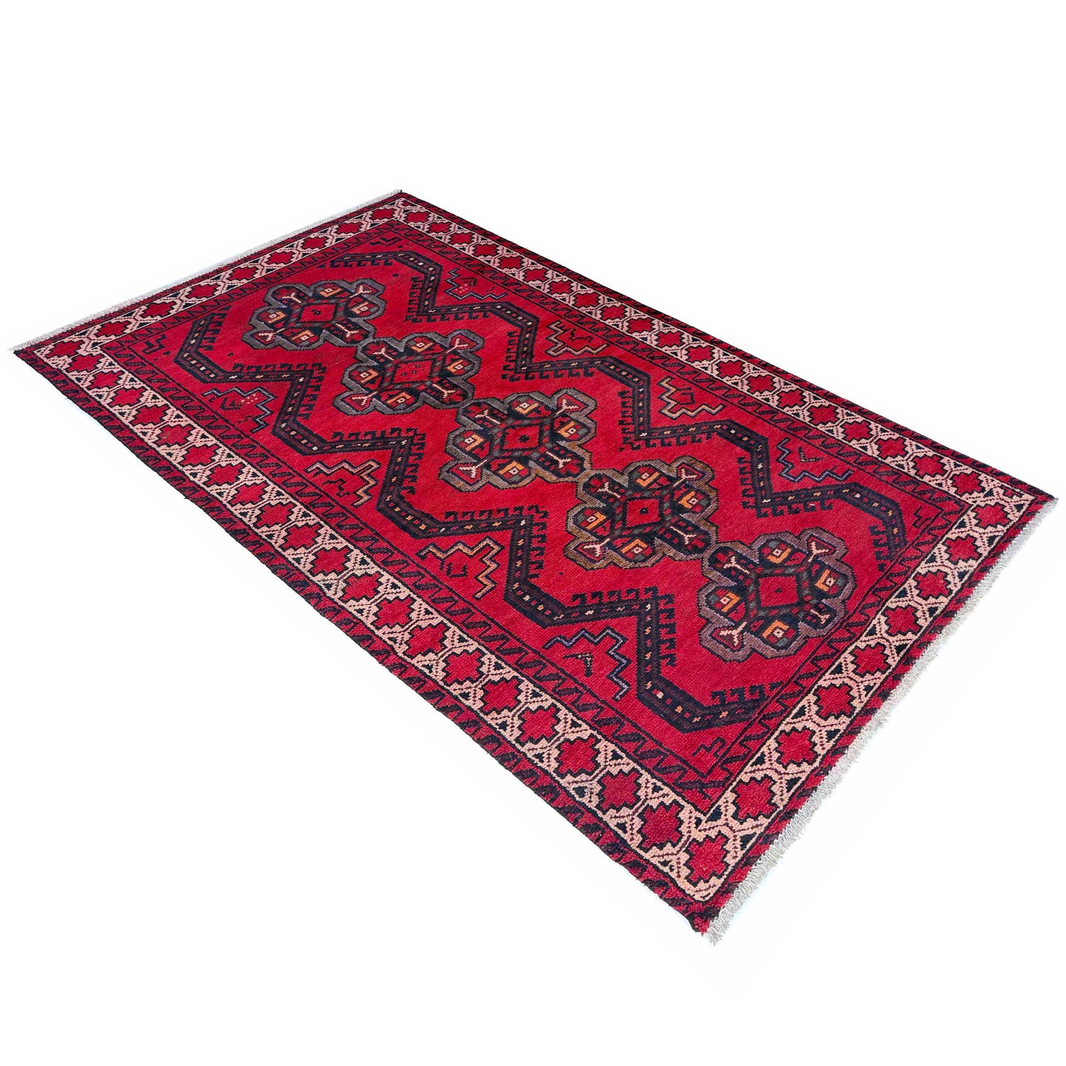 Baluchi Rug Handmade Red Floral 4x6 ft