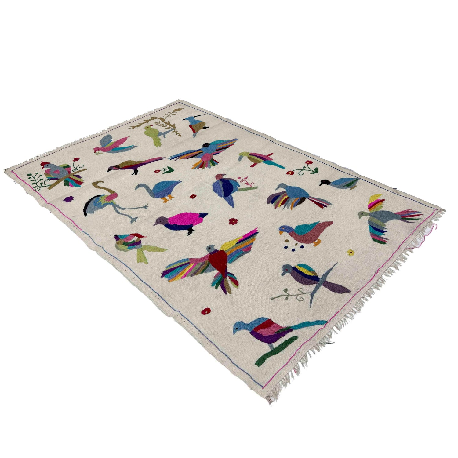 Embroidery Kilim Area Rug Handmade Beige Animal 4x6 ft