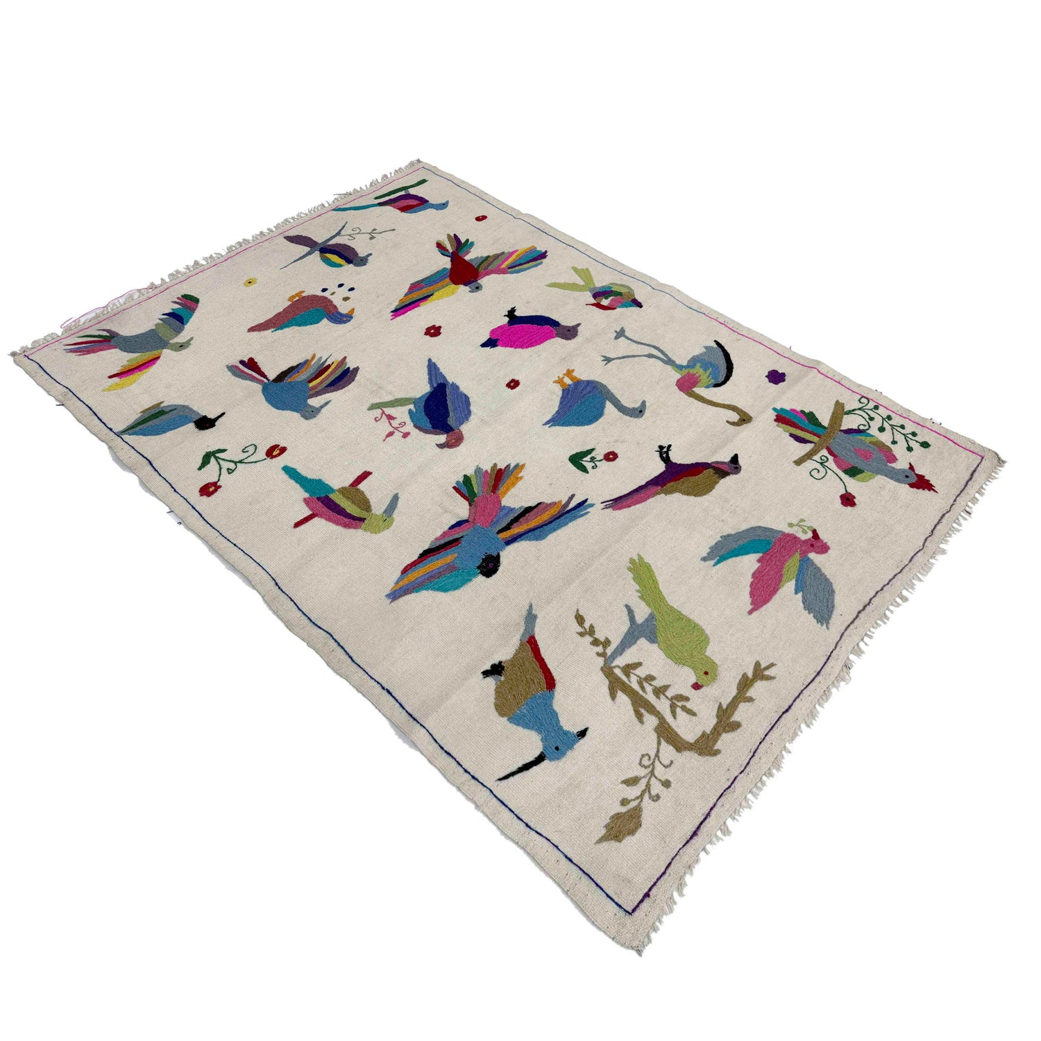 Embroidery Kilim Area Rug Handmade Beige Animal 4x6 ft