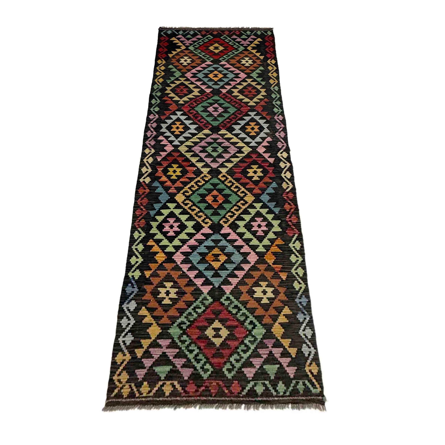 Handmade Multi Kilim Geometric 10' Runner