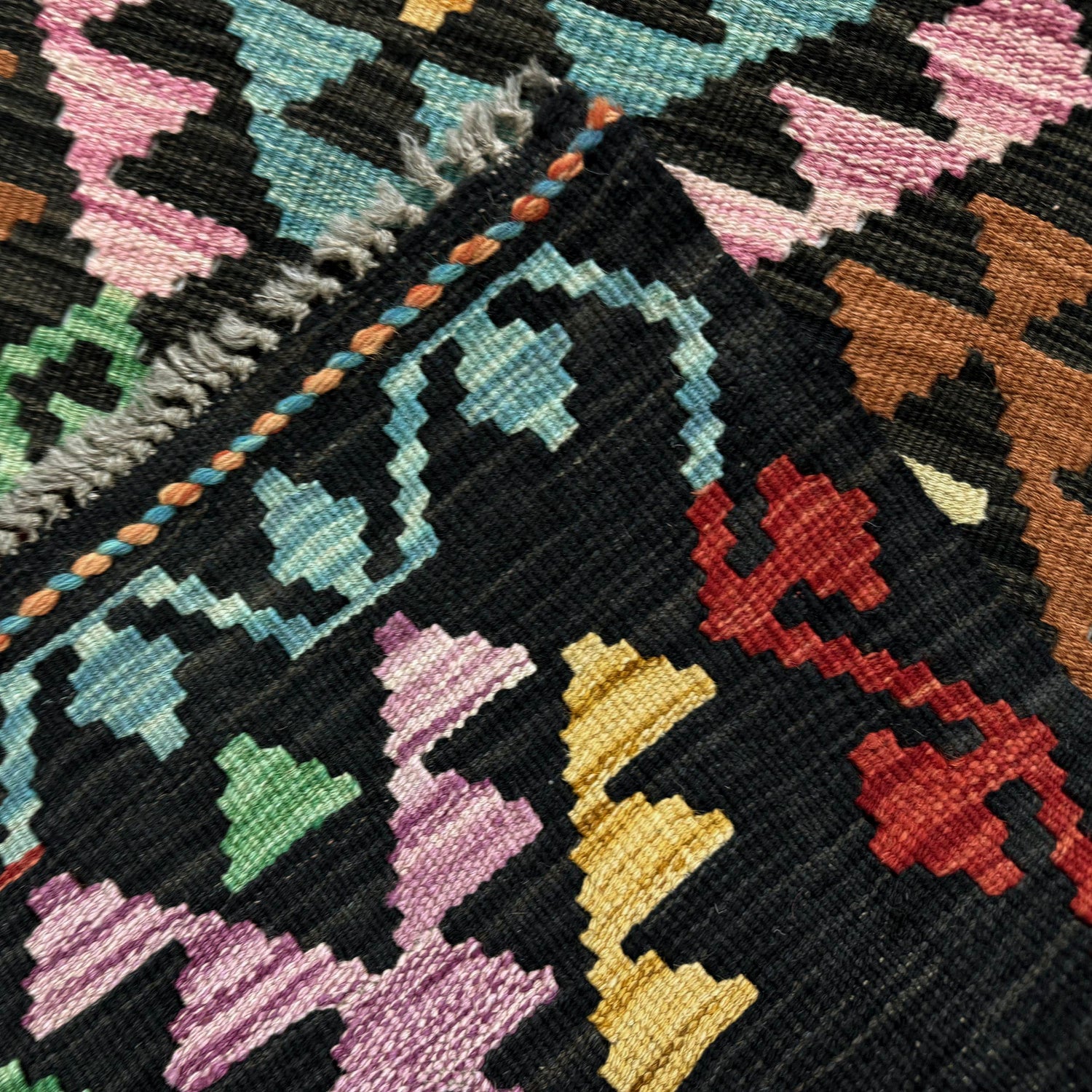 Handmade Multi Kilim Geometric 10' Runner