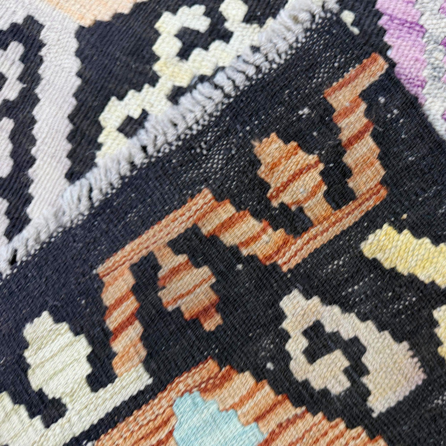 Hand-Knotted Multi Geometric Vegetable Kilim Area Rug – 4' 1" x 6' 2" ft (124 x 188 cm) | SKU: Y39116