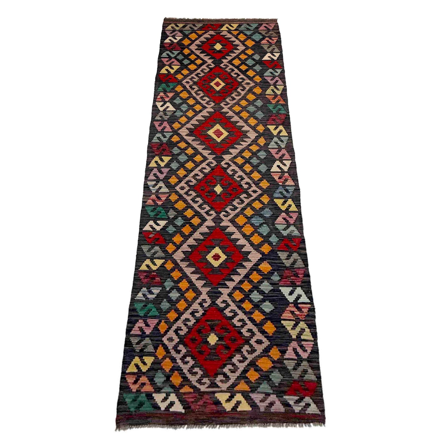 Handmade Multi Kilim Geometric 10' Runner