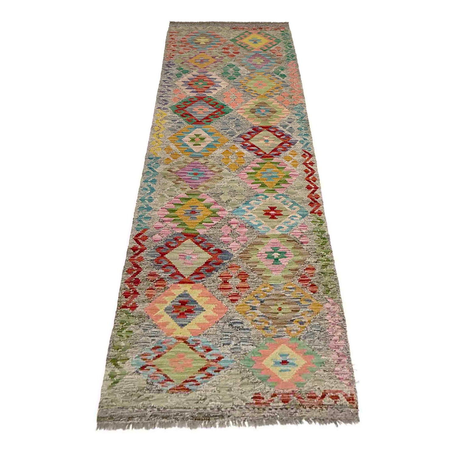 Handmade Multi Kilim Geometric 10' Runner