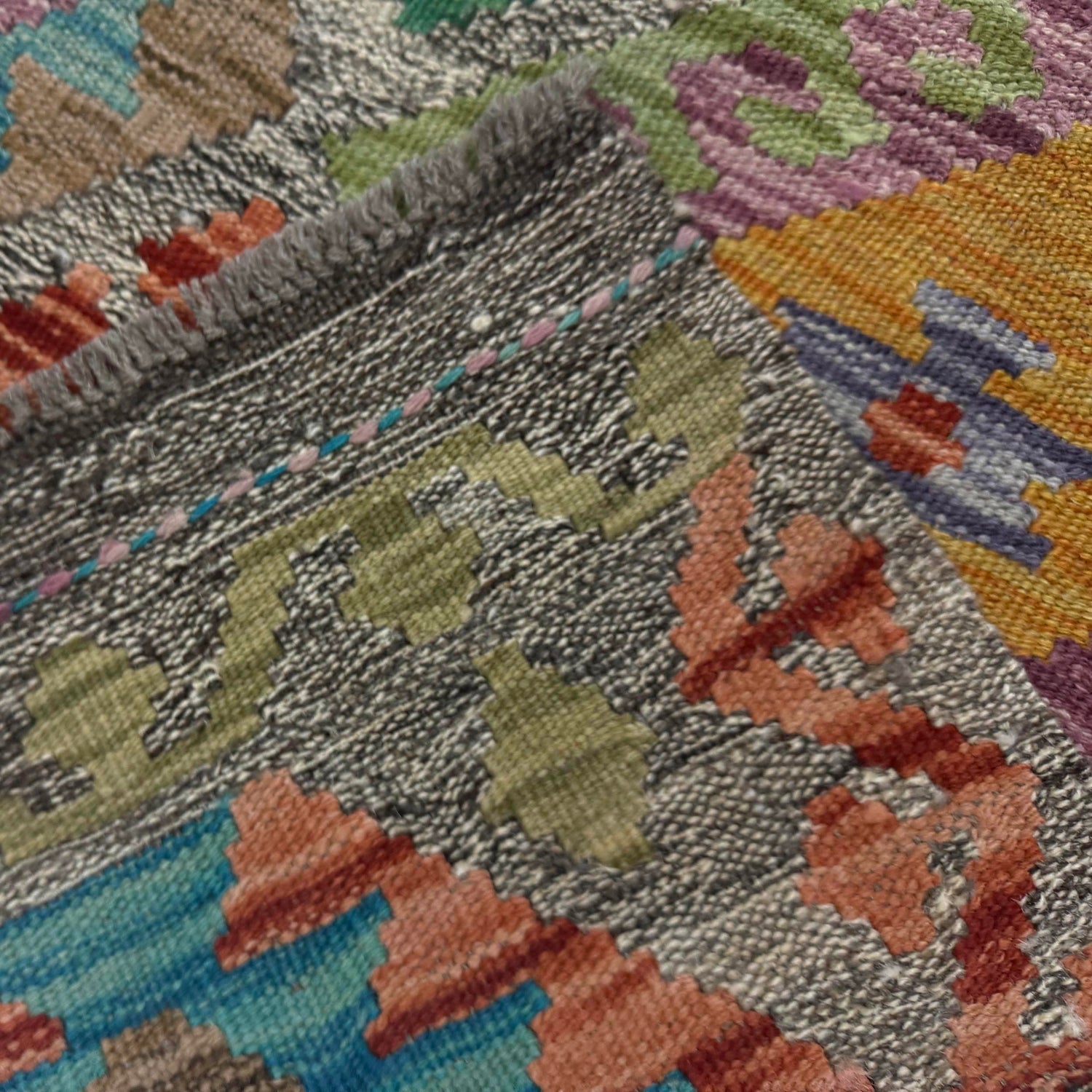 Handmade Multi Kilim Geometric 10' Runner