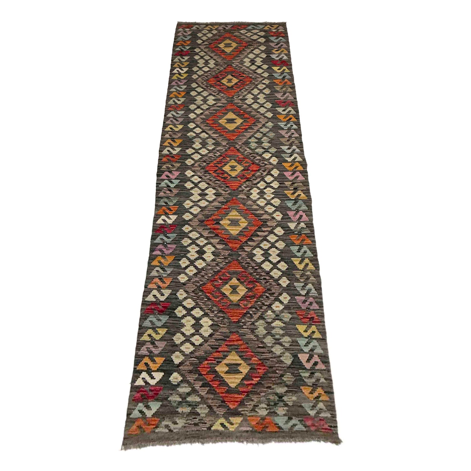 Handmade Multi Kilim Geometric 10' Runner