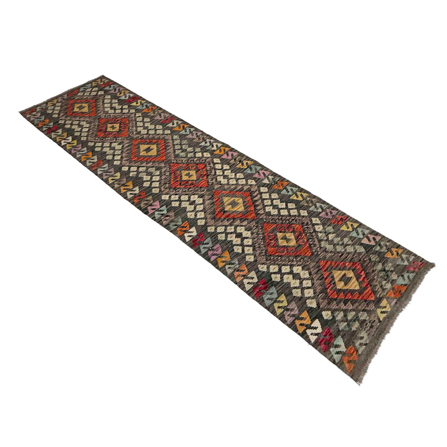 Handmade Multi Kilim Geometric 10' Runner