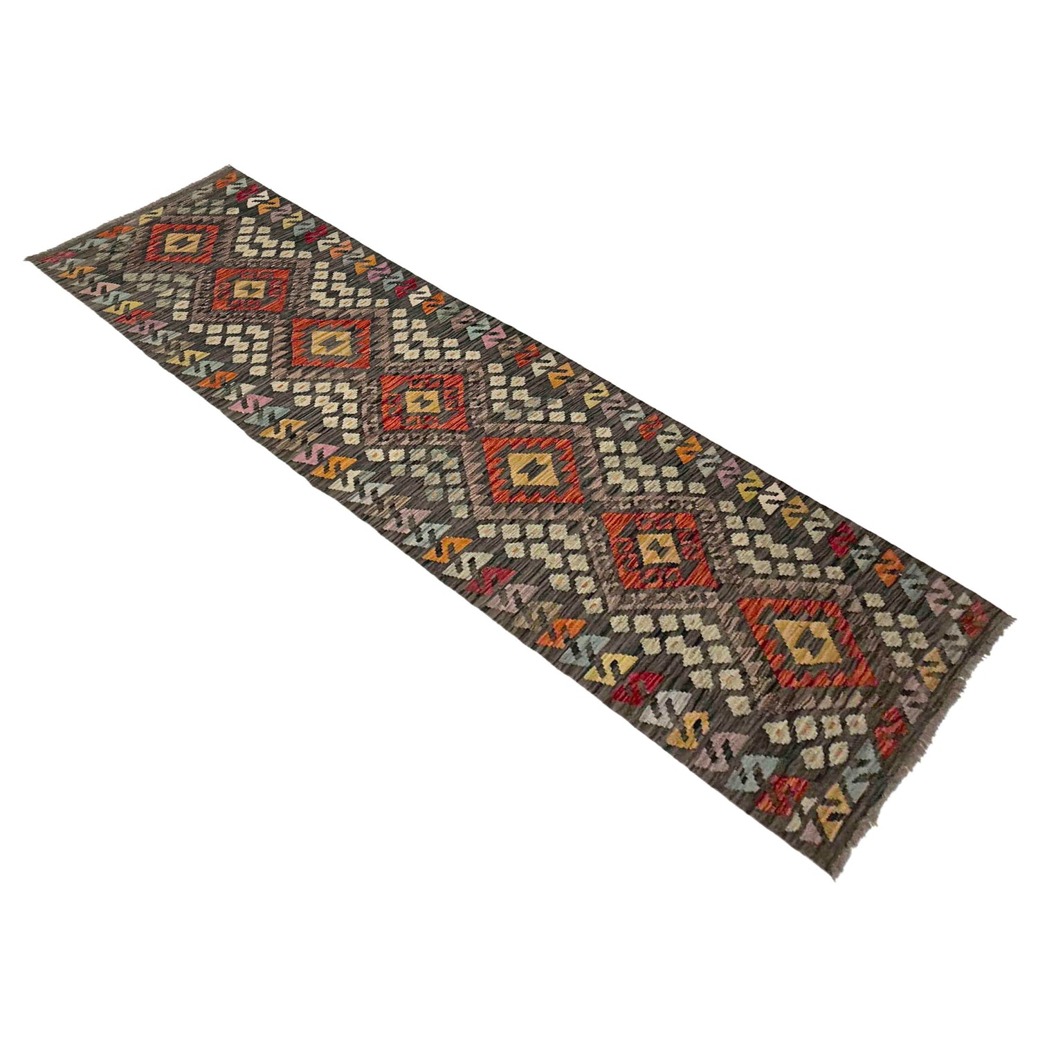 Handmade Multi Kilim Geometric 10' Runner