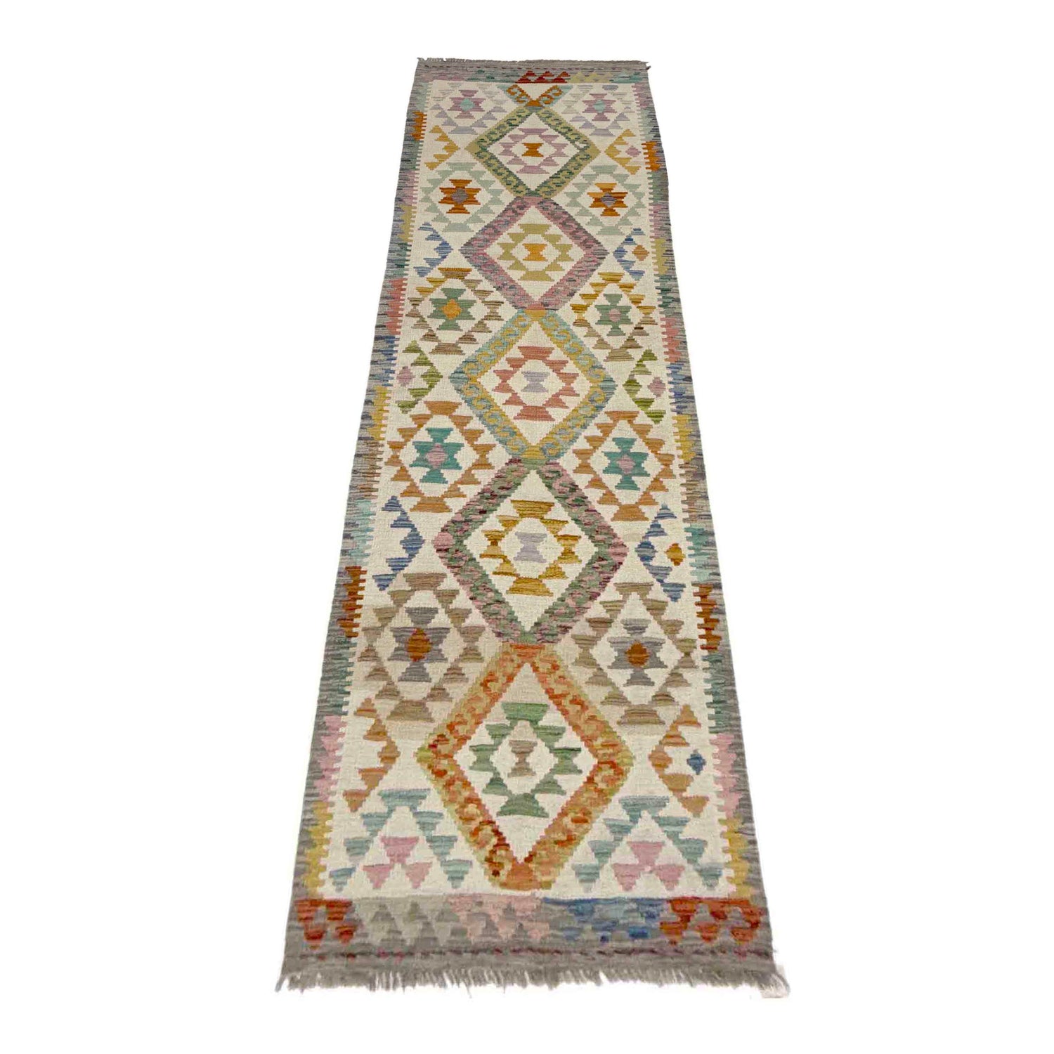 Handmade Multi Kilim Geometric 10' Runner