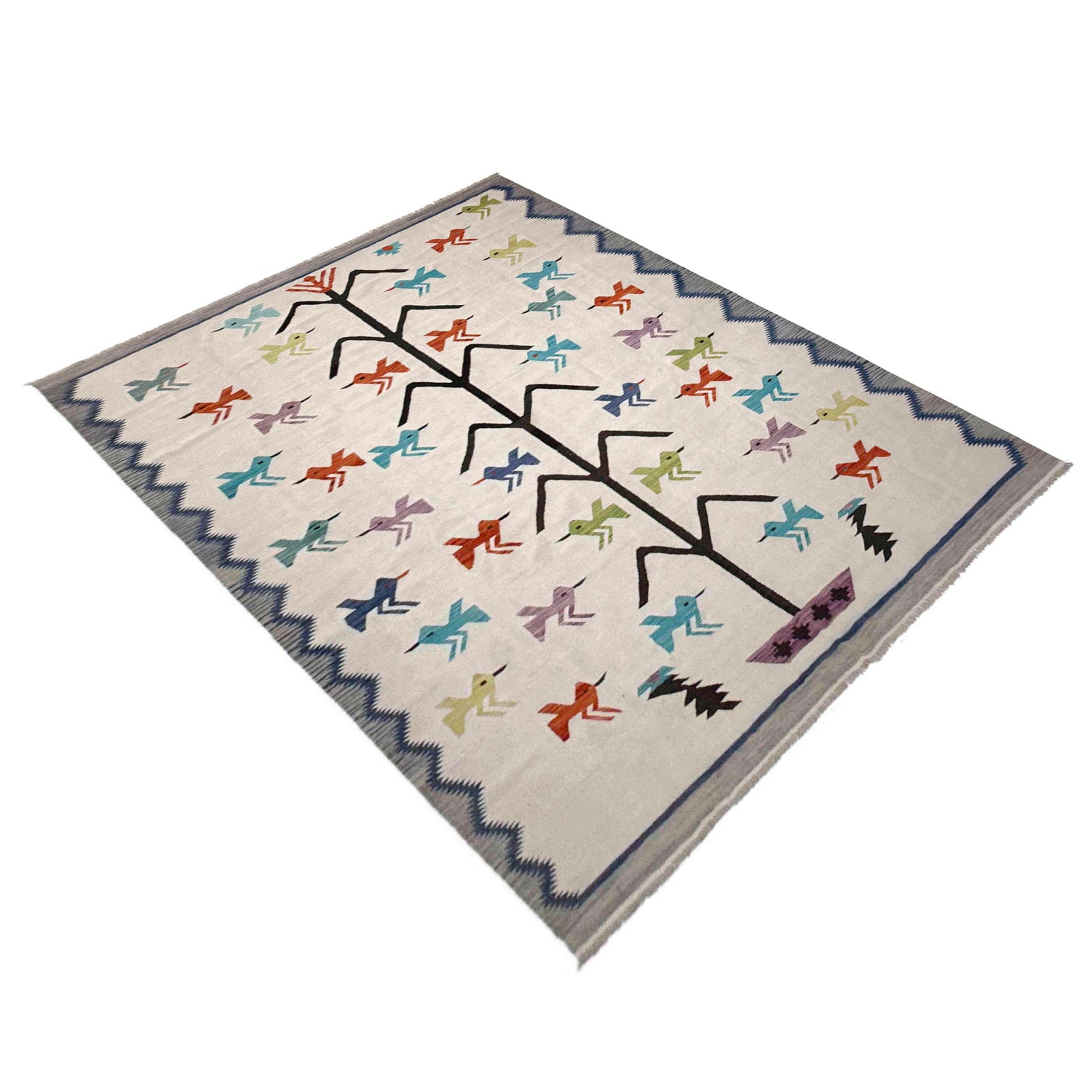 Embroidery Kilim Area Rug Handmade Beige Animal 9x12 ft