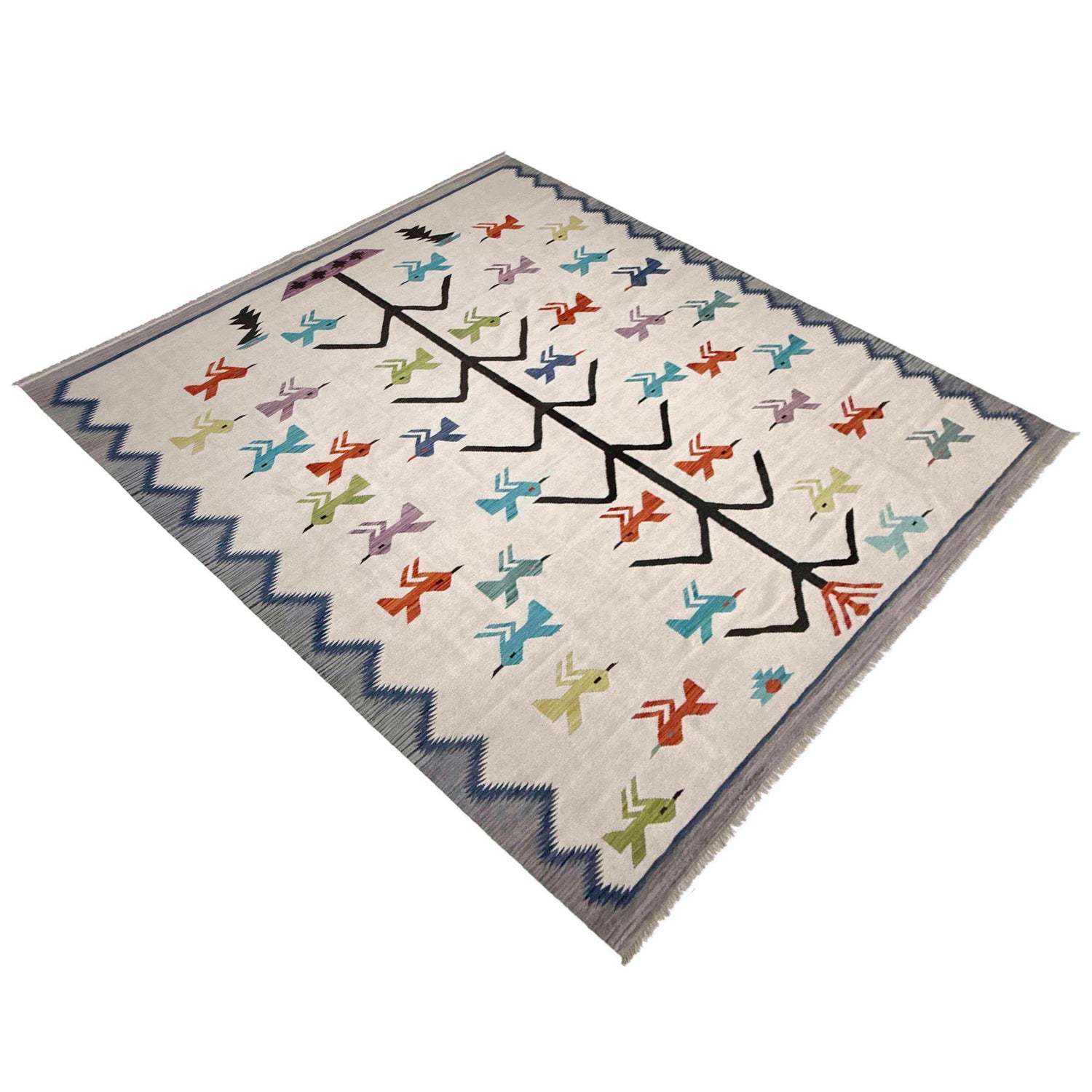 Embroidery Kilim Area Rug Handmade Beige Animal 9x12 ft
