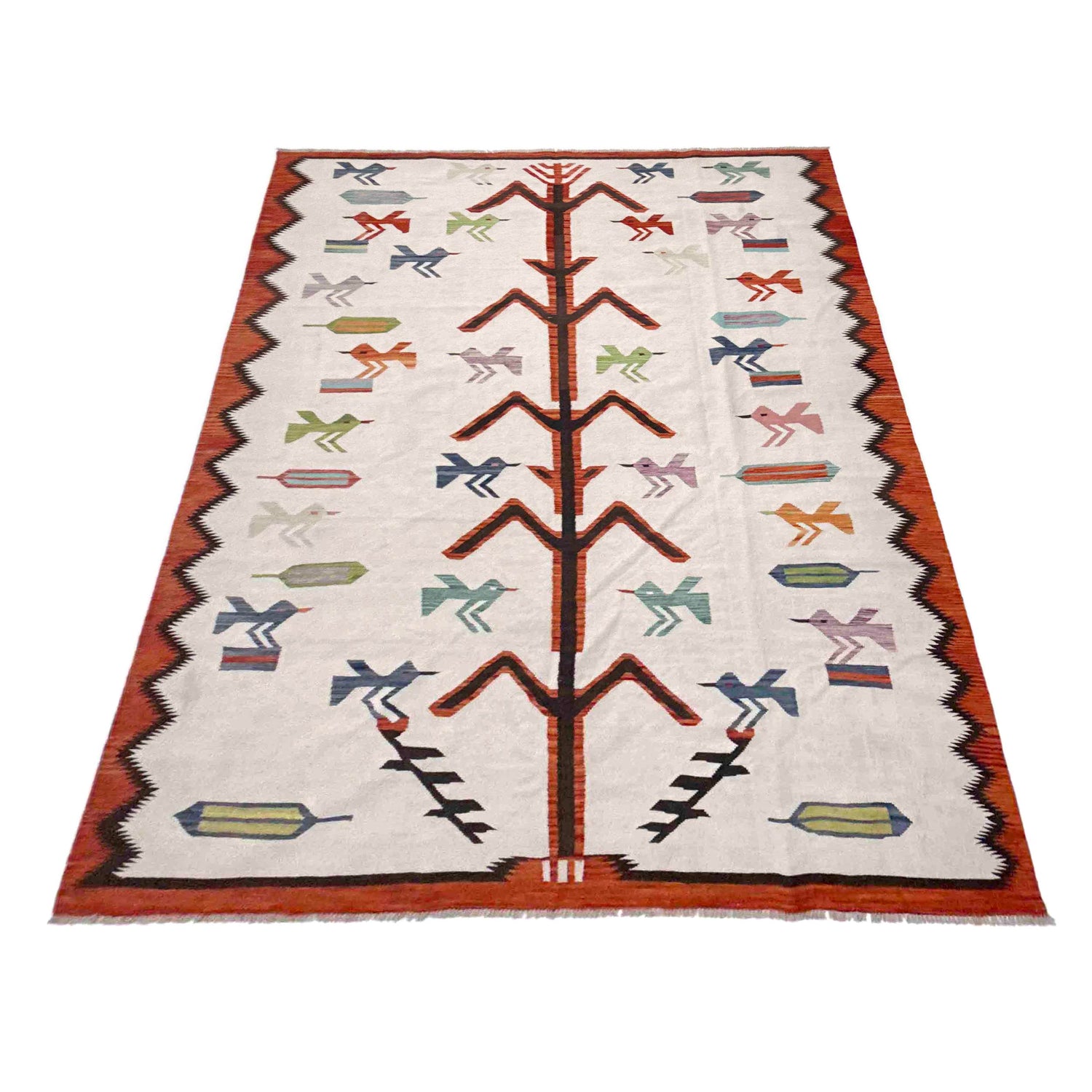 Embroidery Kilim Area Rug Handmade Beige Animal 9x12 ft