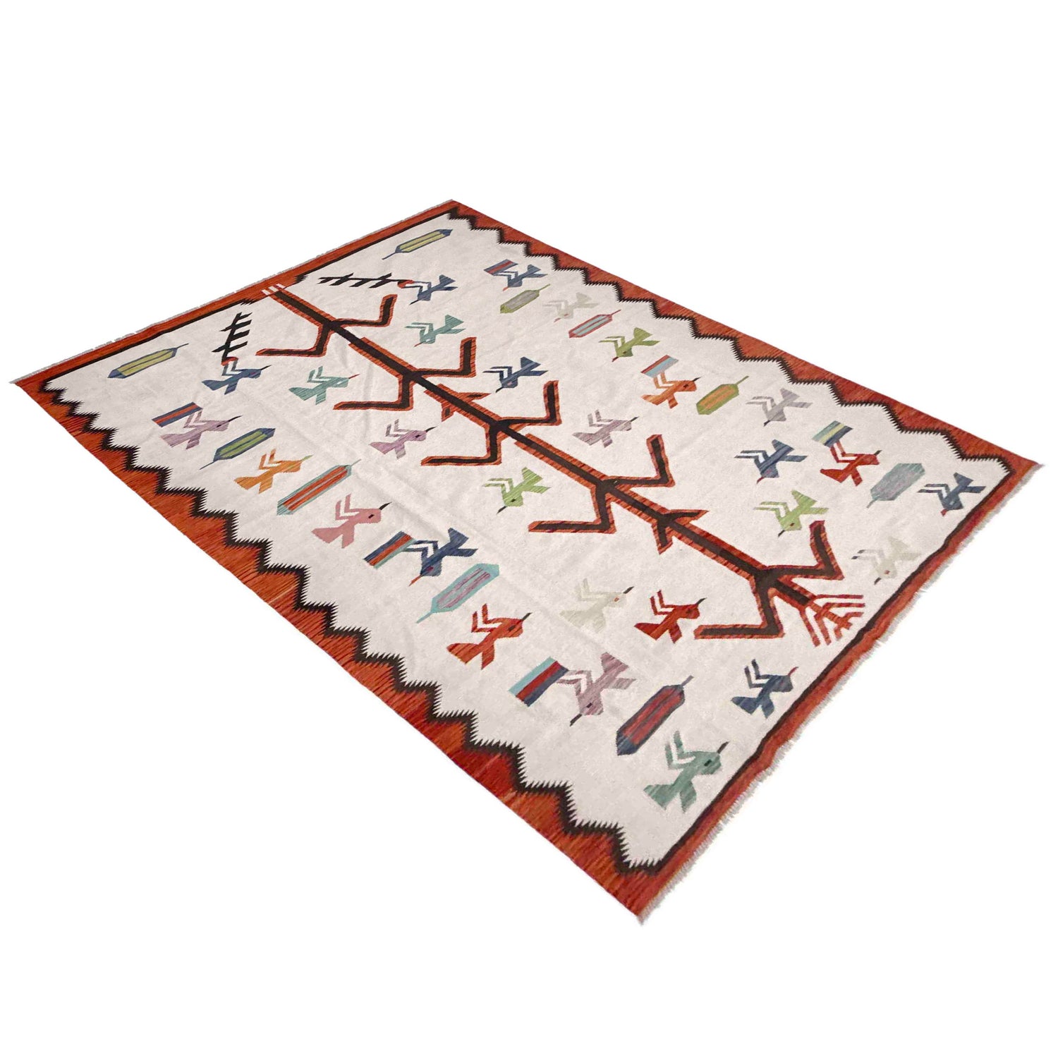 Embroidery Kilim Area Rug Handmade Beige Animal 9x12 ft