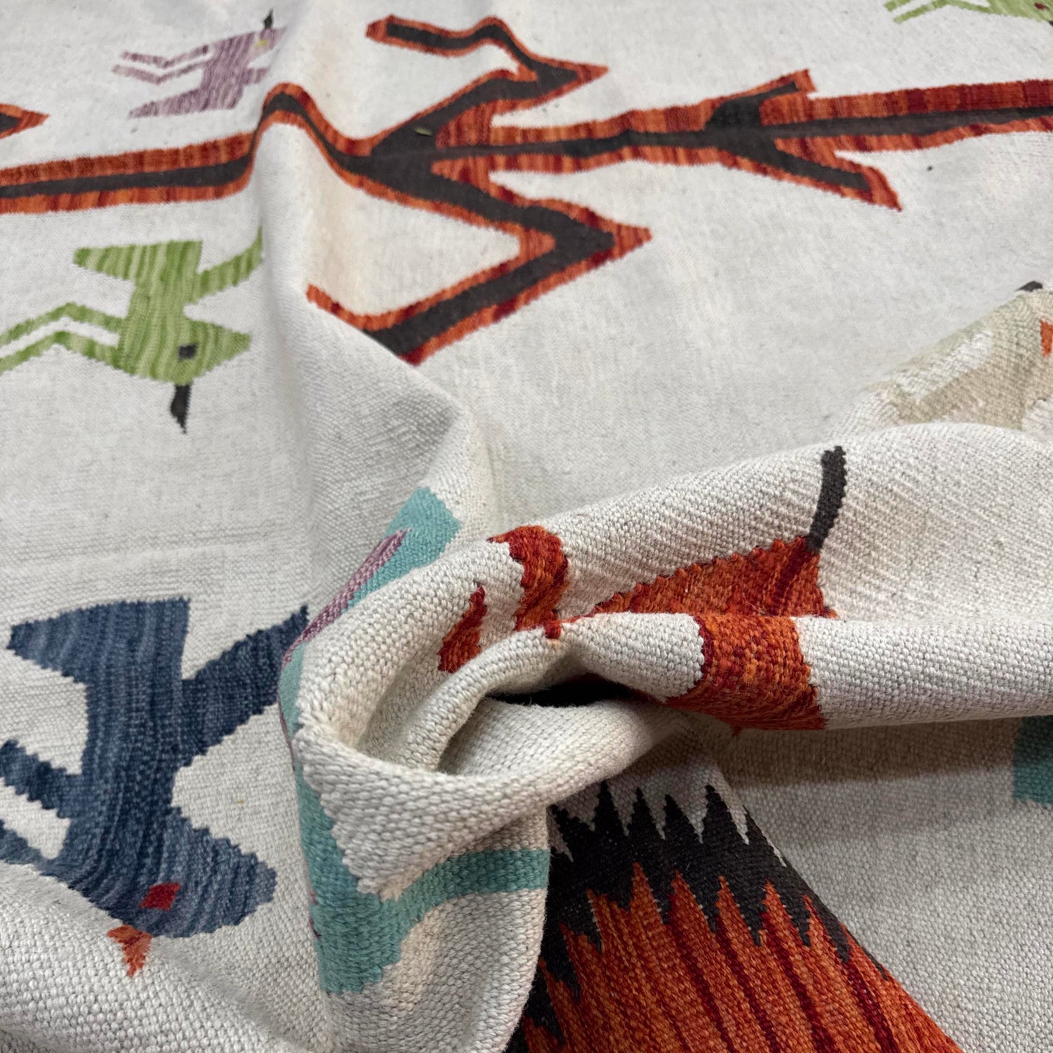 Embroidery Kilim Area Rug Handmade Beige Animal 9x12 ft