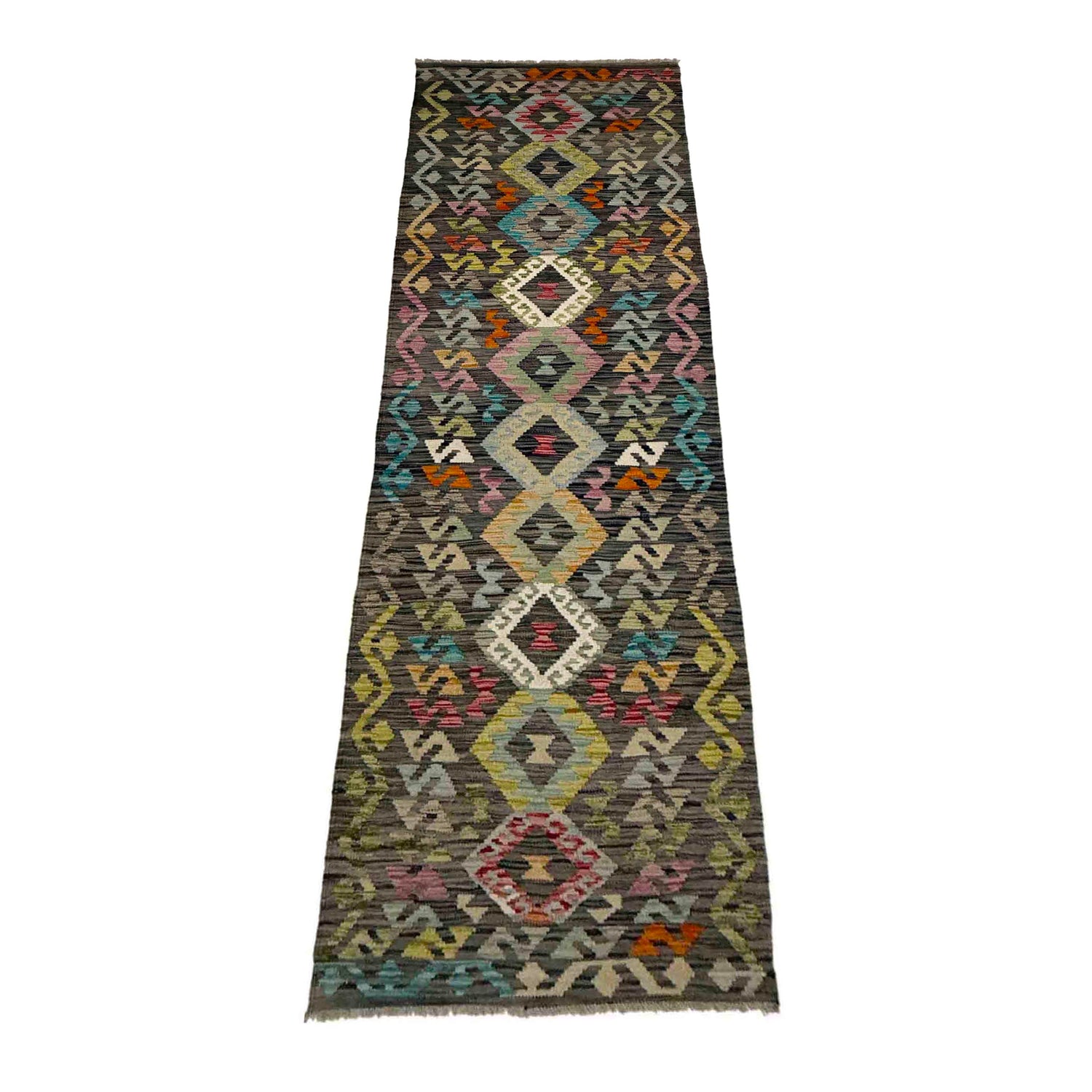 Handmade Multi Kilim Geometric 10' Runner