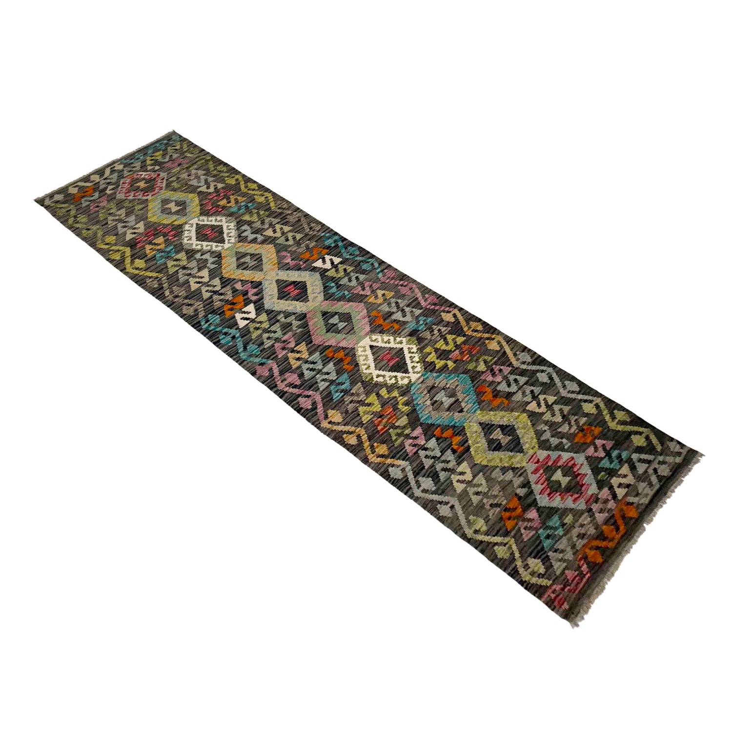 Handmade Multi Kilim Geometric 10' Runner