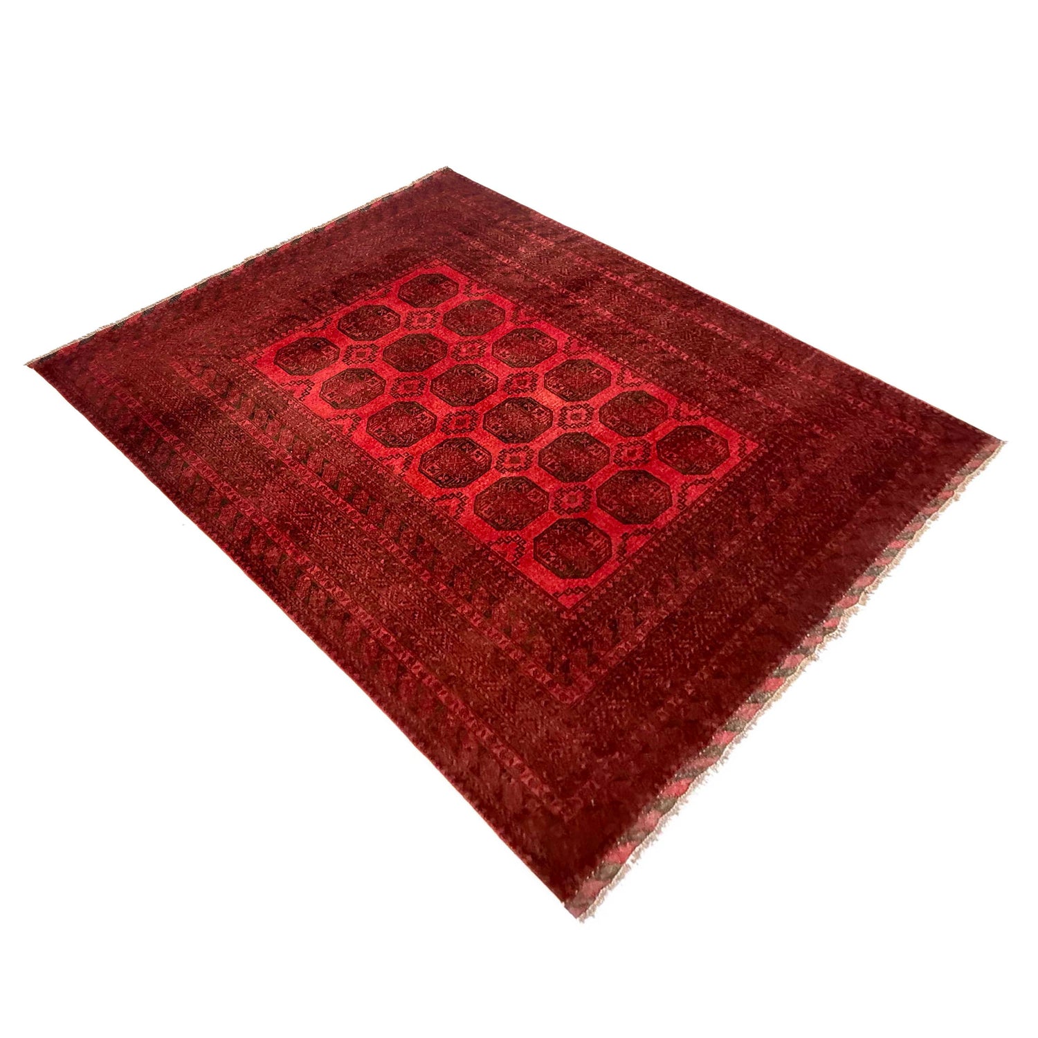 Filpa Area Rug Handmade Red Geometric 6x9 ft