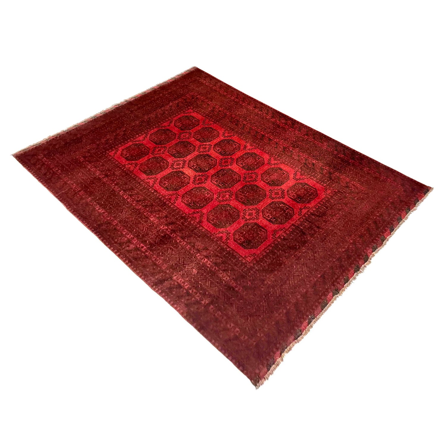 Filpa Area Rug Handmade Red Geometric 6x9 ft