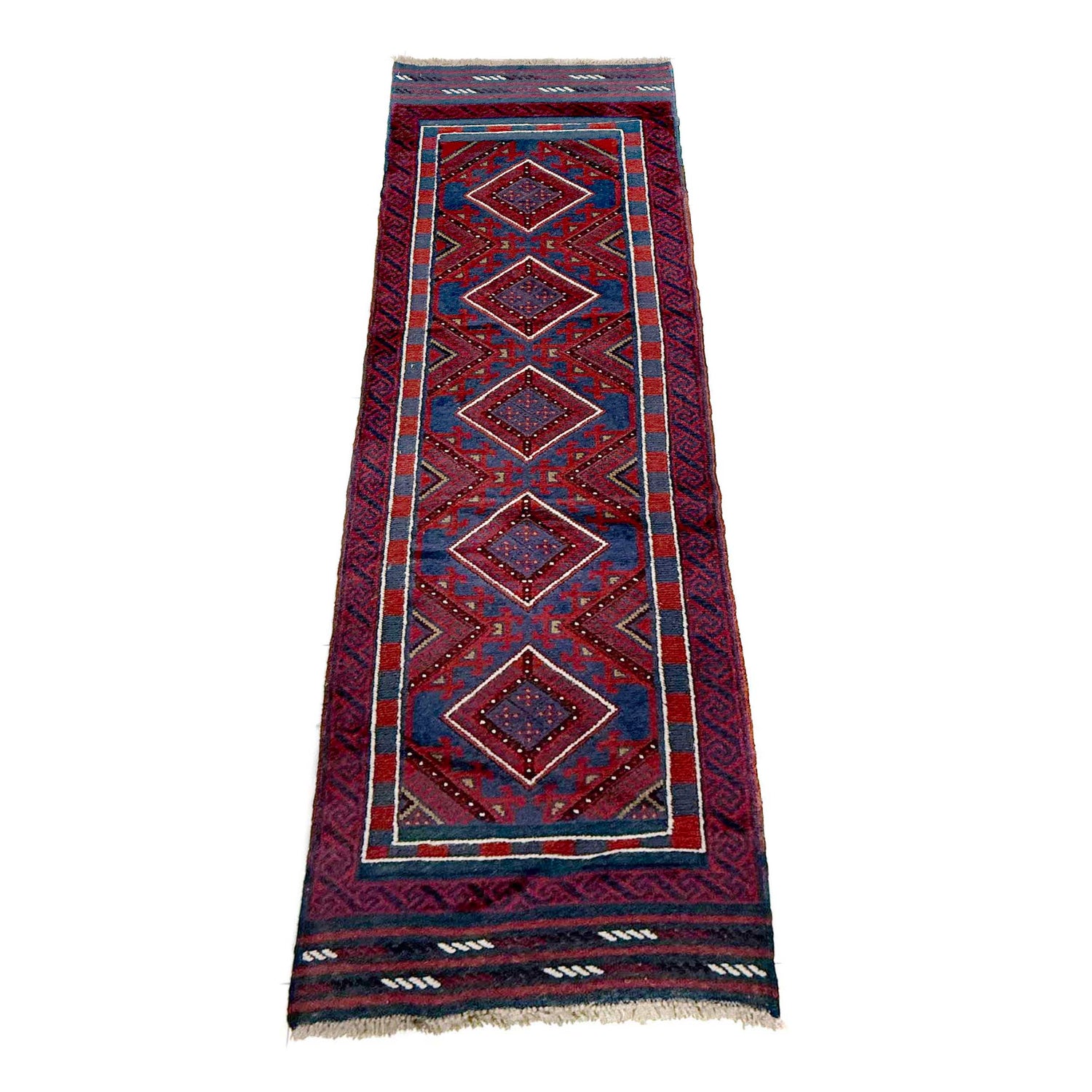 Mashwani Area Rug Runner Handmade Deep Red Geometric 8'