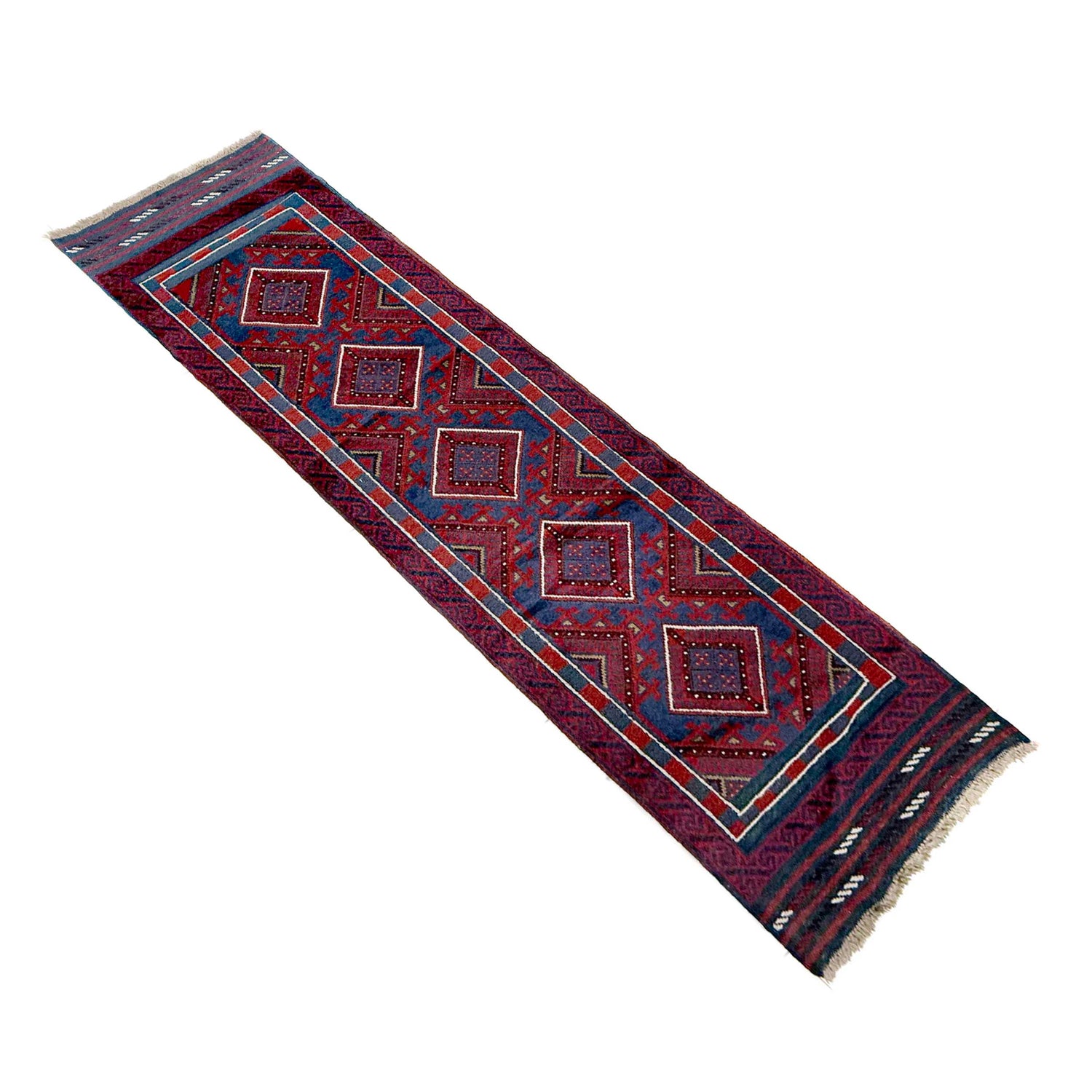 Mashwani Area Rug Runner Handmade Deep Red Geometric 8'