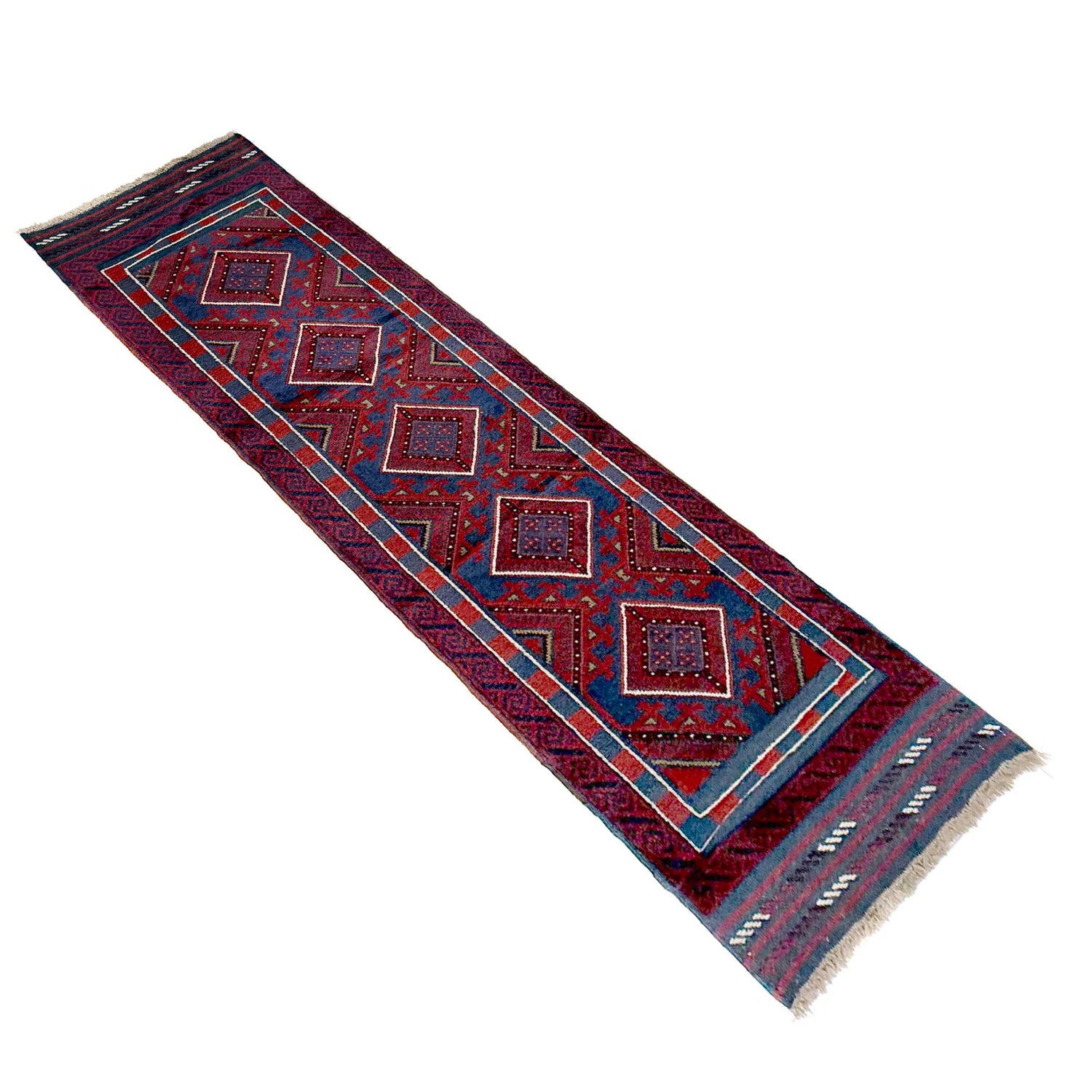 Mashwani Area Rug Runner Handmade Deep Red Geometric 8'